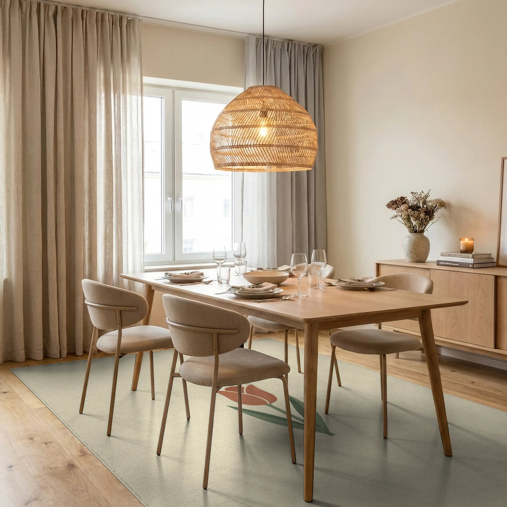 Cream Green Geometric Rug - dining_room