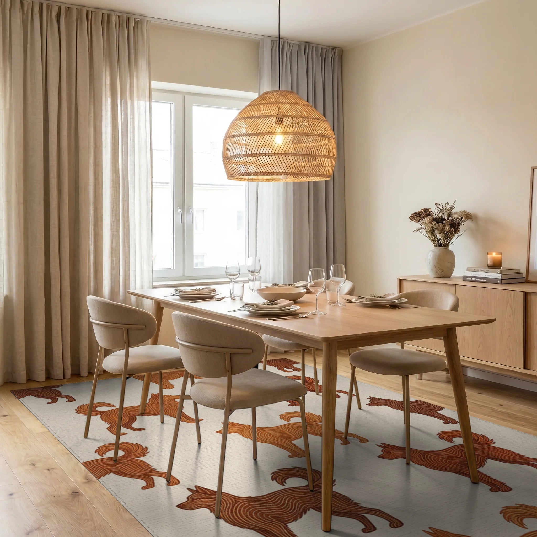 Beige Orange Minimalist Rug - dining_room