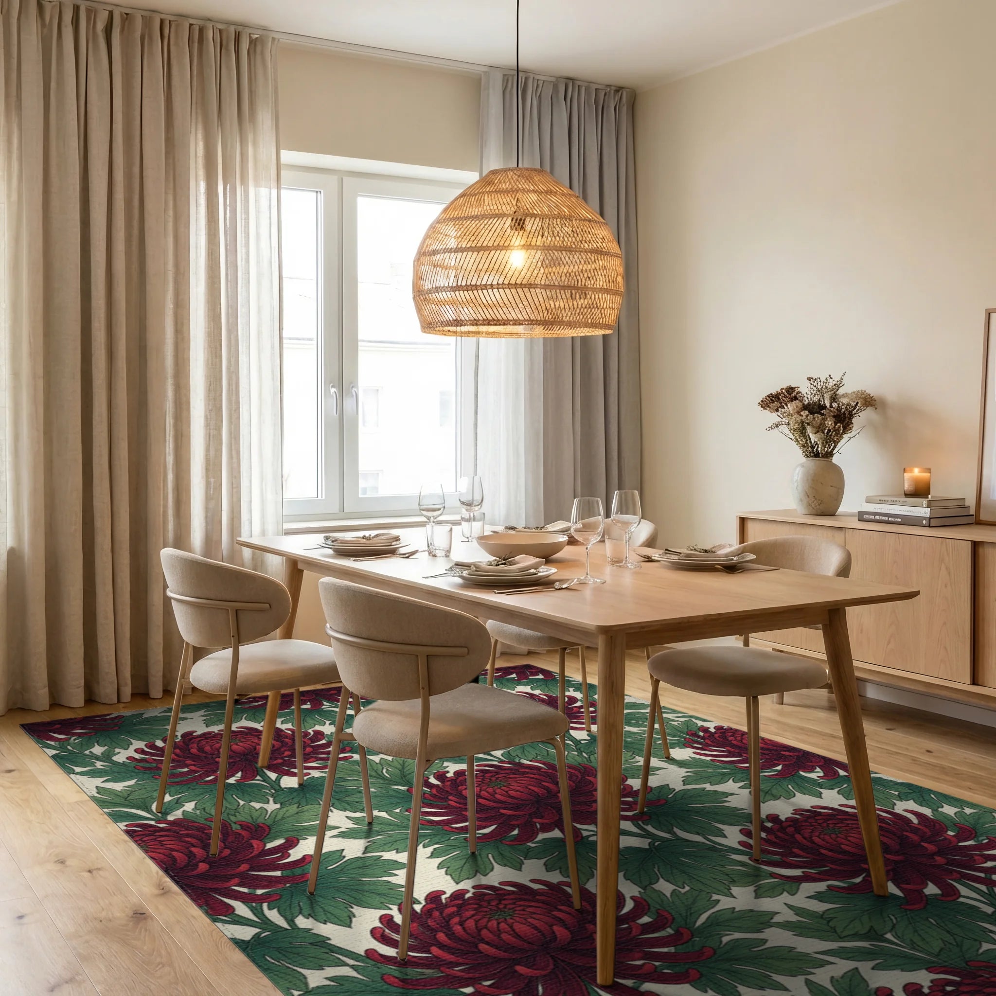 Crimson Forest Green Rug - dining_room