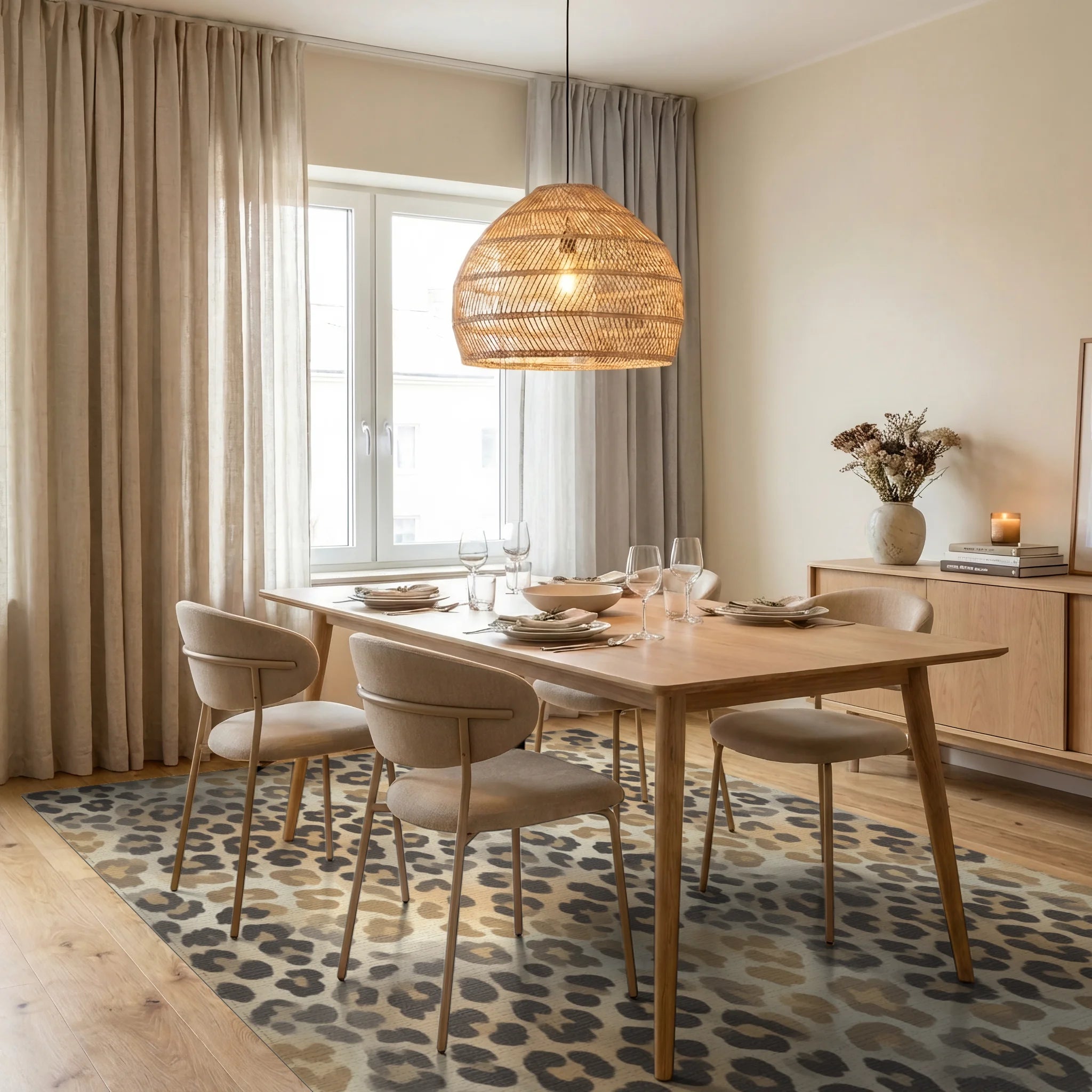 Cream Geometric Minimalist Rug - dining_room