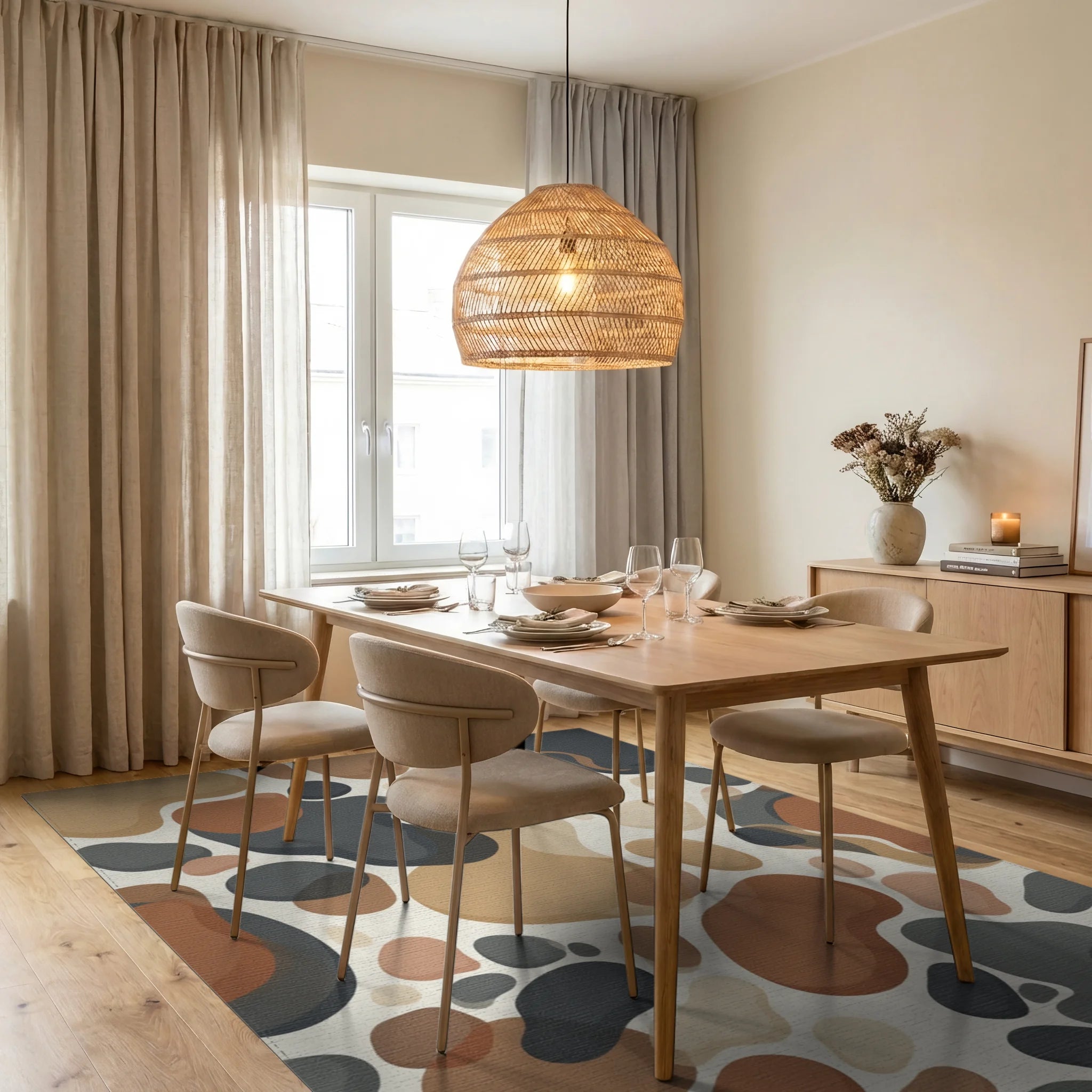 Gray Cream White Rug - dining_room