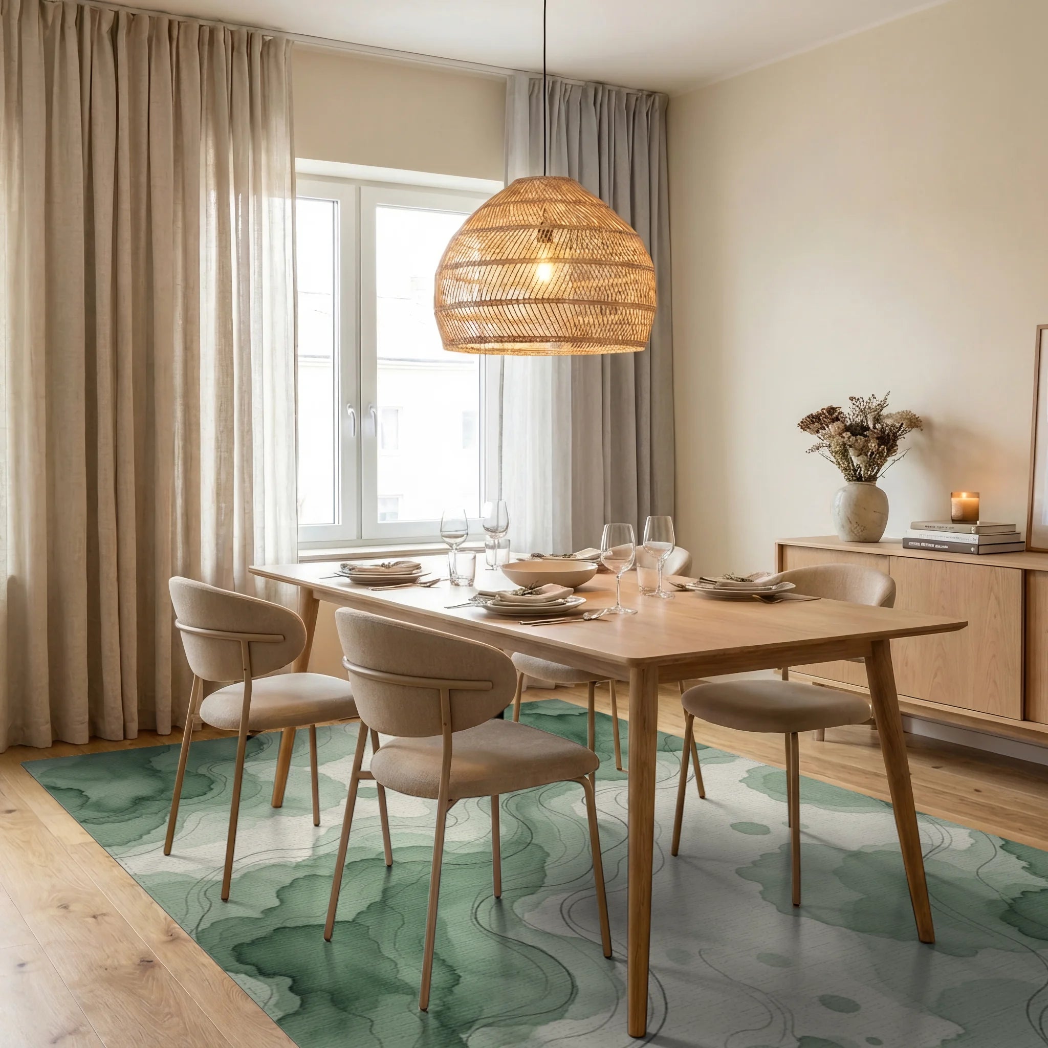 Green Cream Layers Rug - dining_room