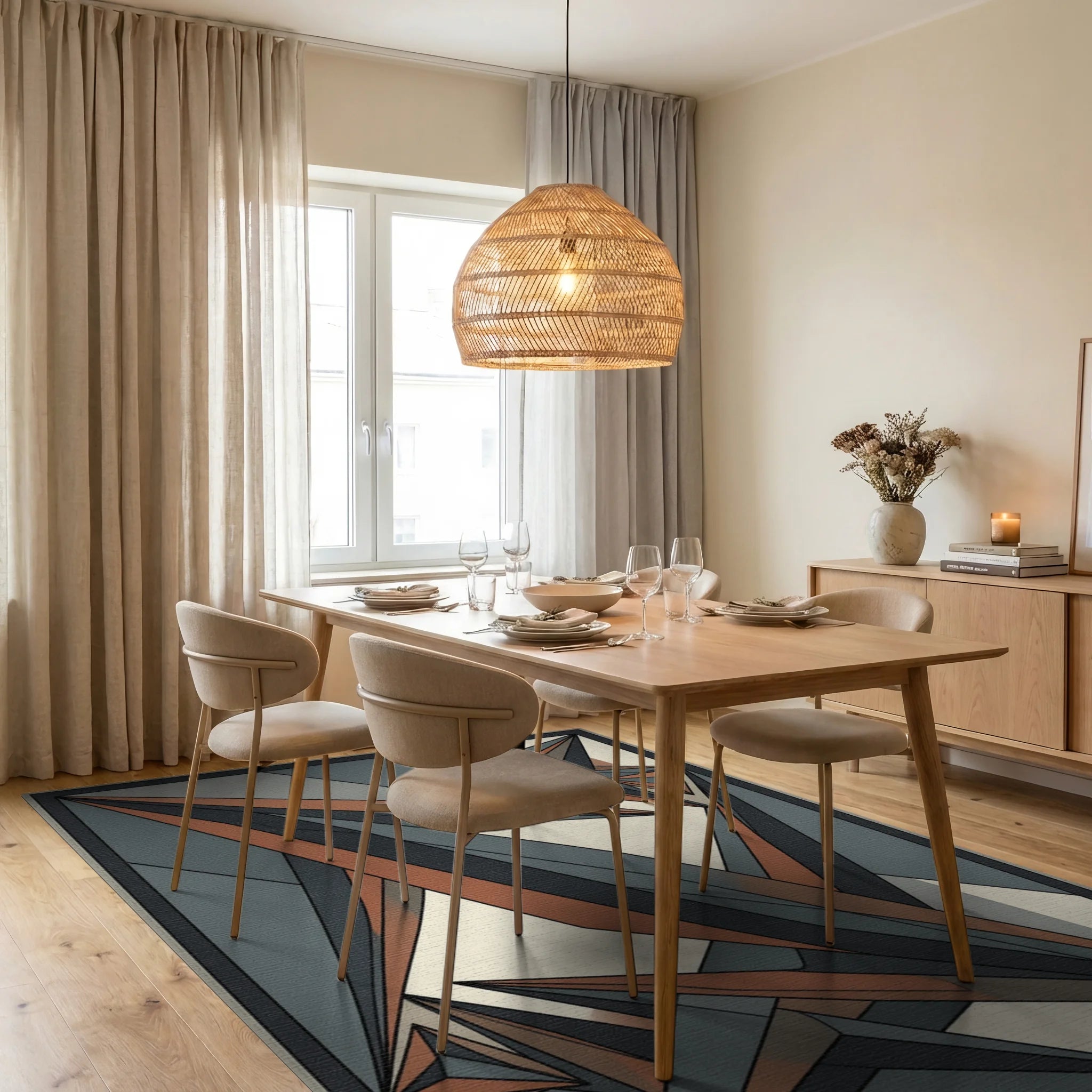 Geometric Overlap Slate Terracotta Rug - dining_room