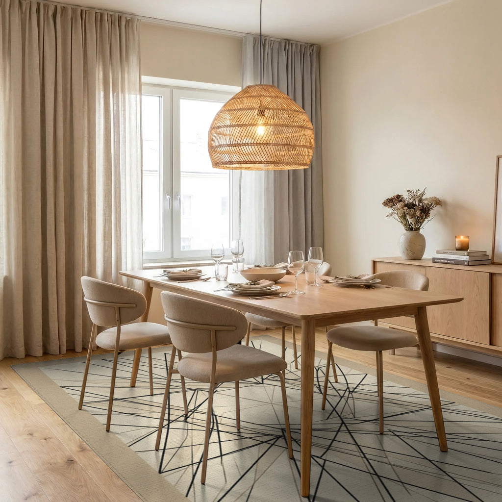 Minimalist Geometric Cream Black Rug - dining_room