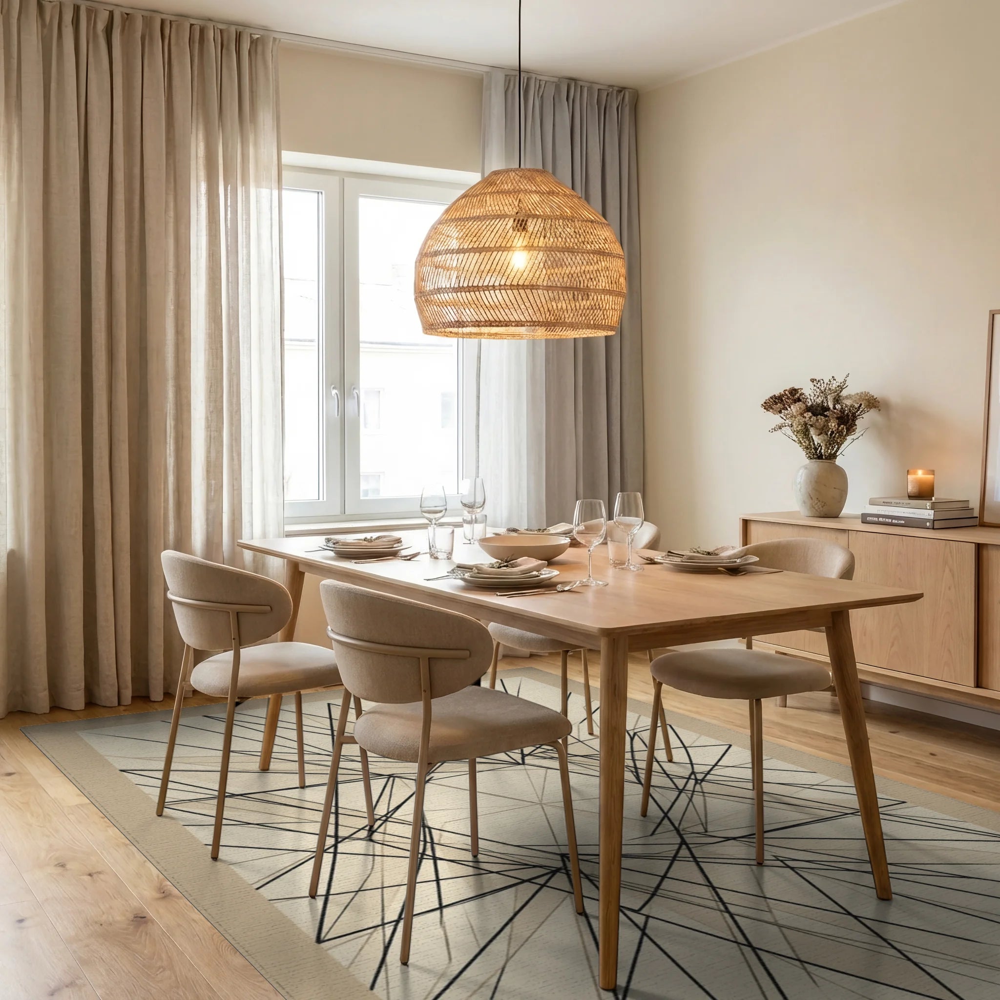 Minimalist Geometric Cream Black Rug - dining_room