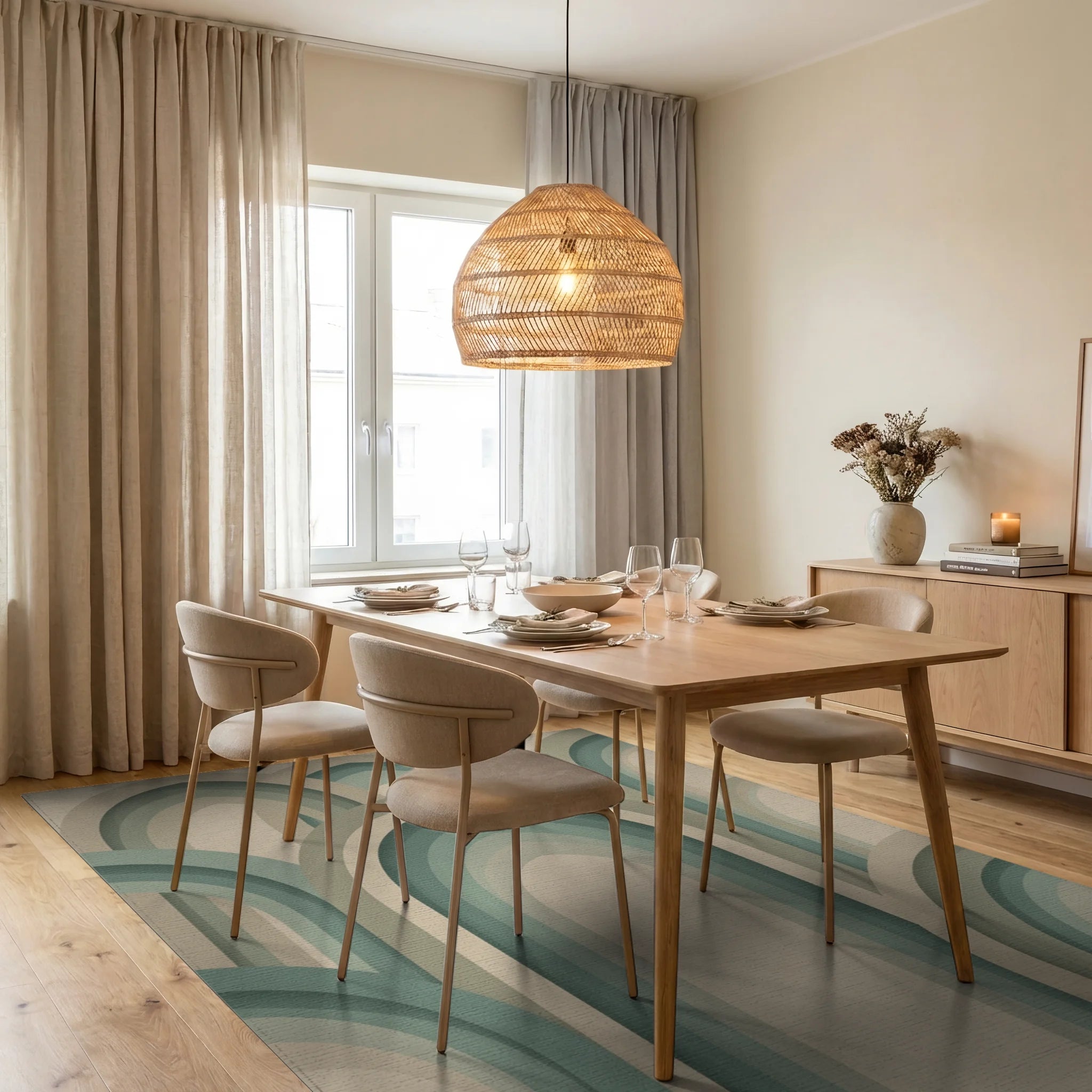 Beige Green Geometric Rug - dining_room