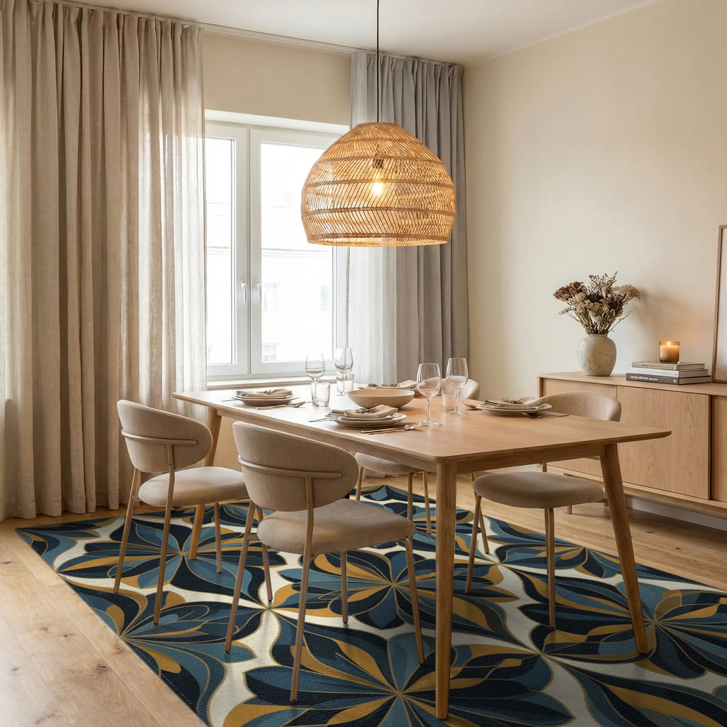 Abstract Organic Geometric Ochre Rug - dining_room