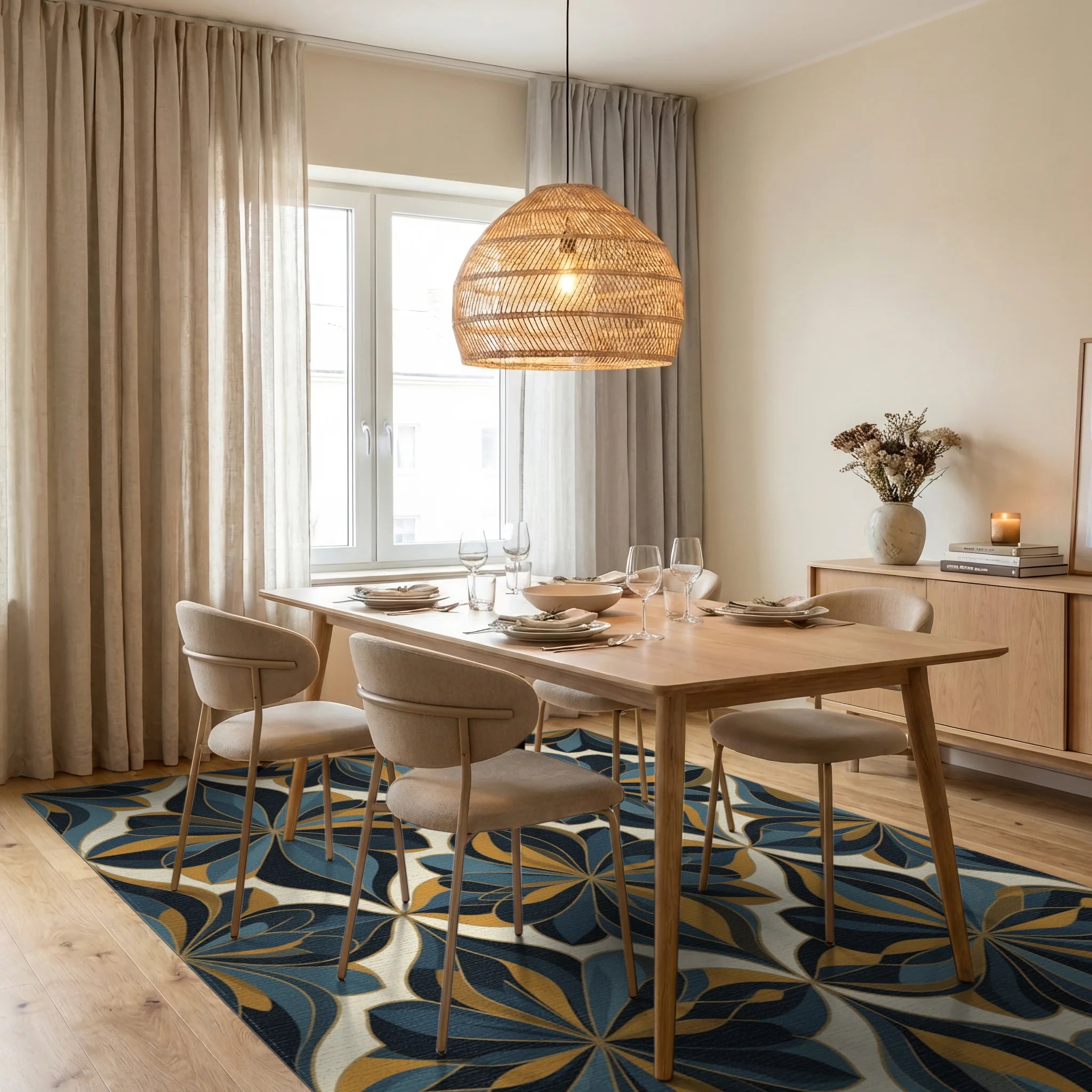 Abstract Organic Geometric Ochre Rug - dining_room