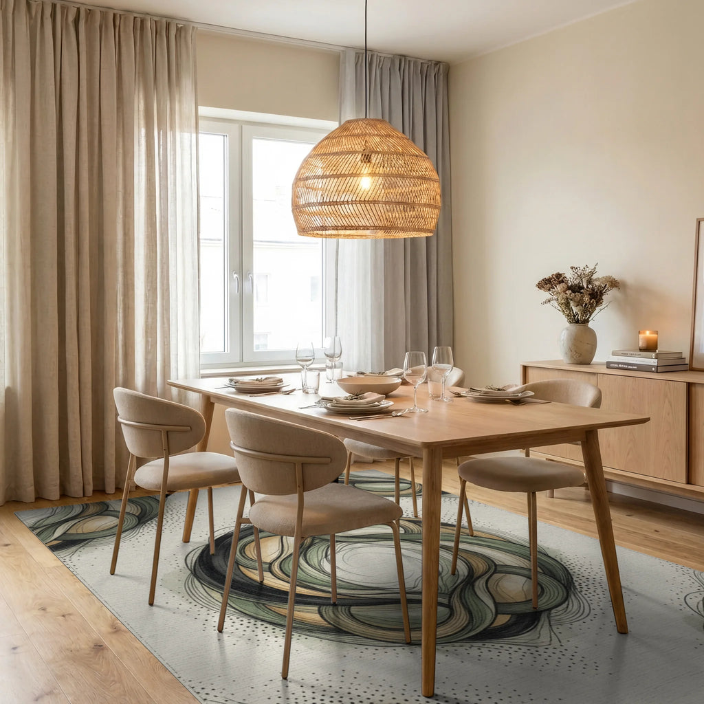 Green White Abstract Rug - dining_room