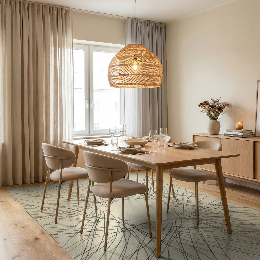 Minimalist Linear Cream and Black Rug - dining_room