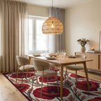 Crimson Red White Rug - dining_room