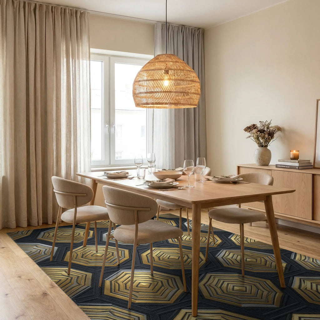 Geometric Hexagon Gold Silver Rug - dining_room
