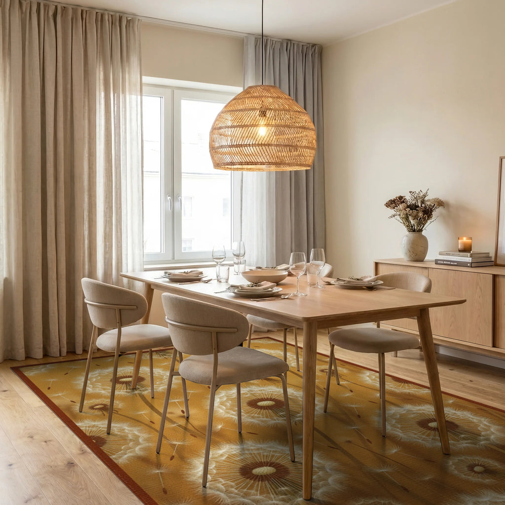 Golden Ochre Dandelion Floral Rug - dining_room