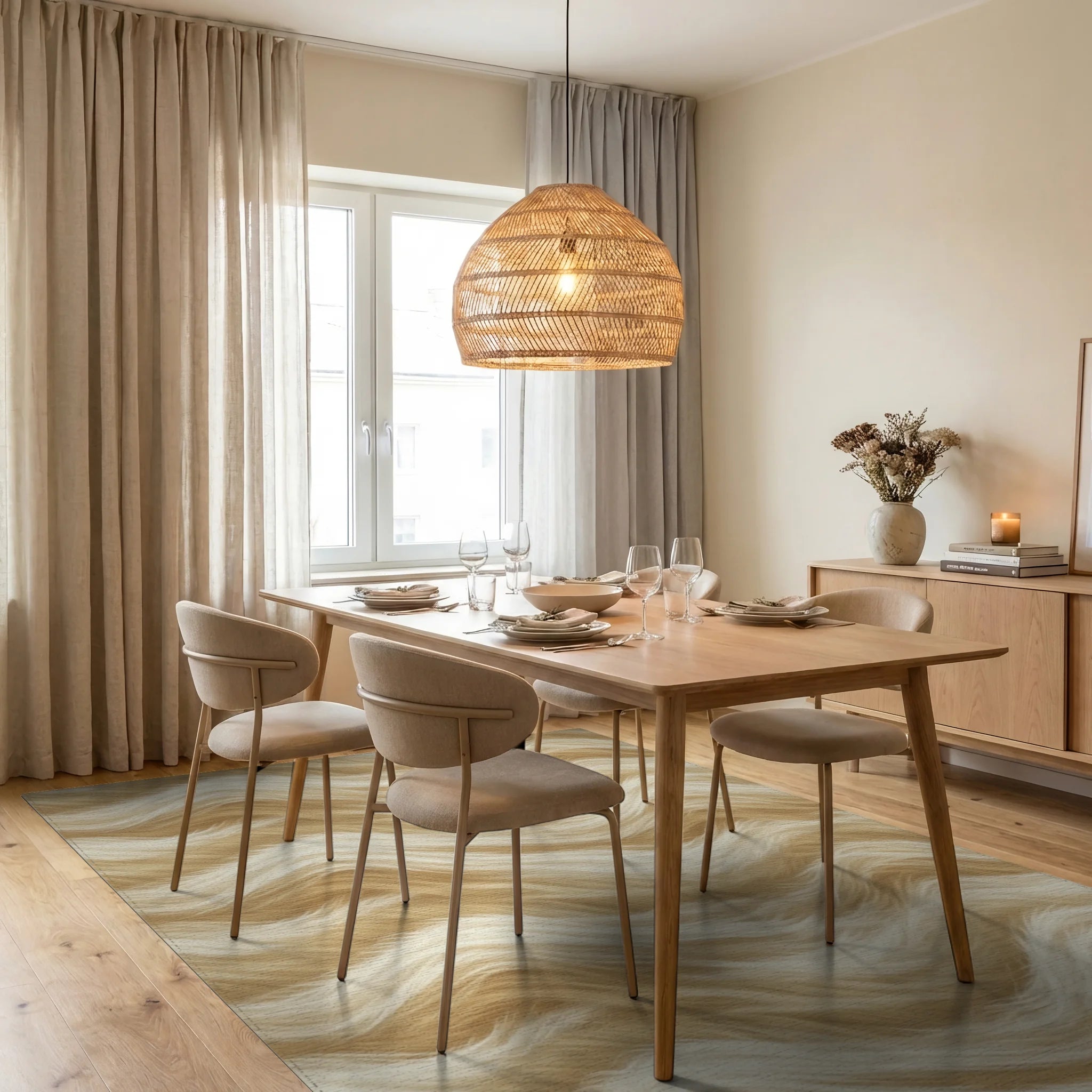 Beige Geometric Minimalist Rug - dining_room