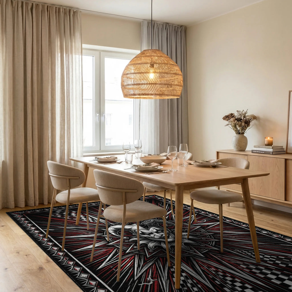 Black White Crimson Rug - dining_room