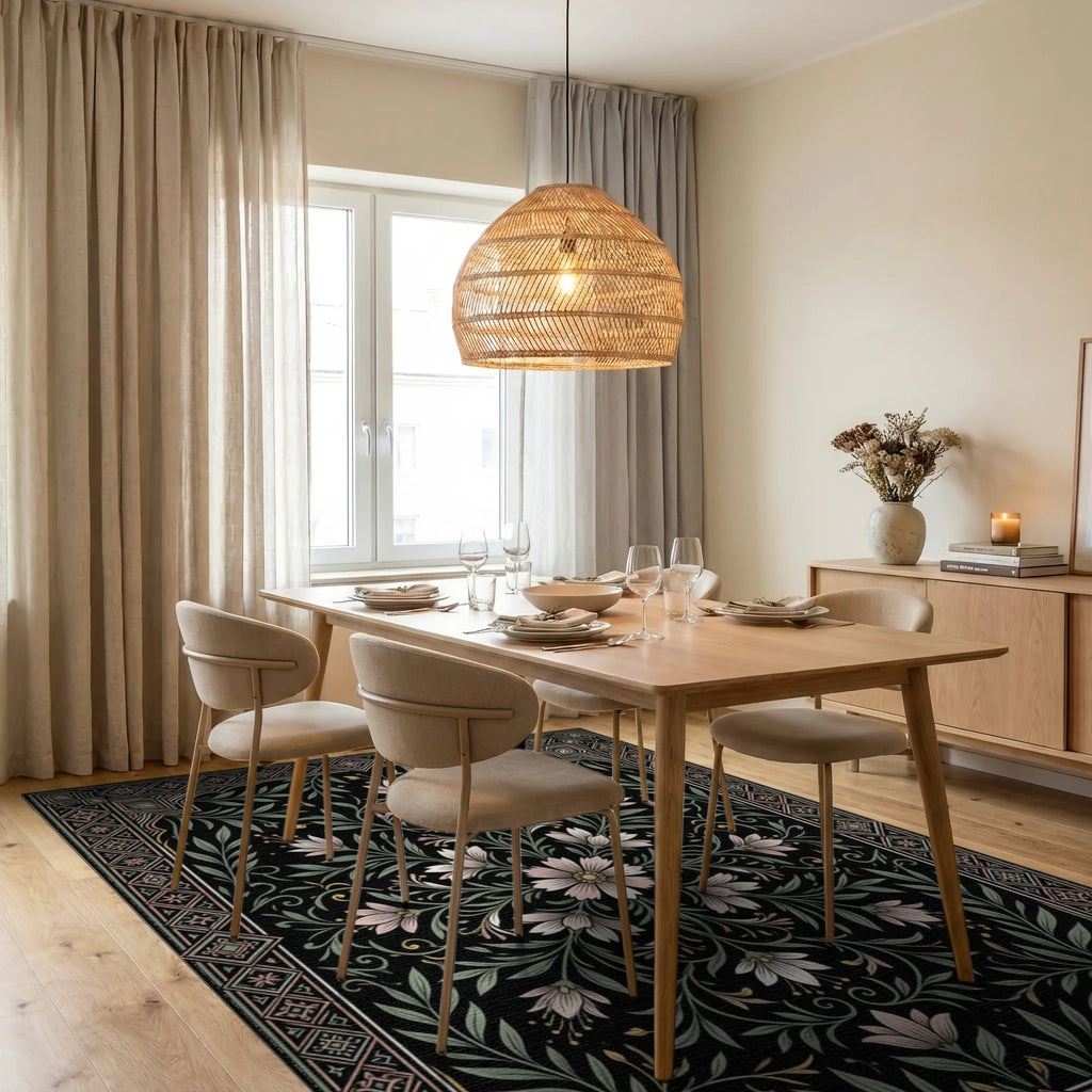 Moroccan Black White Rug - dining_room