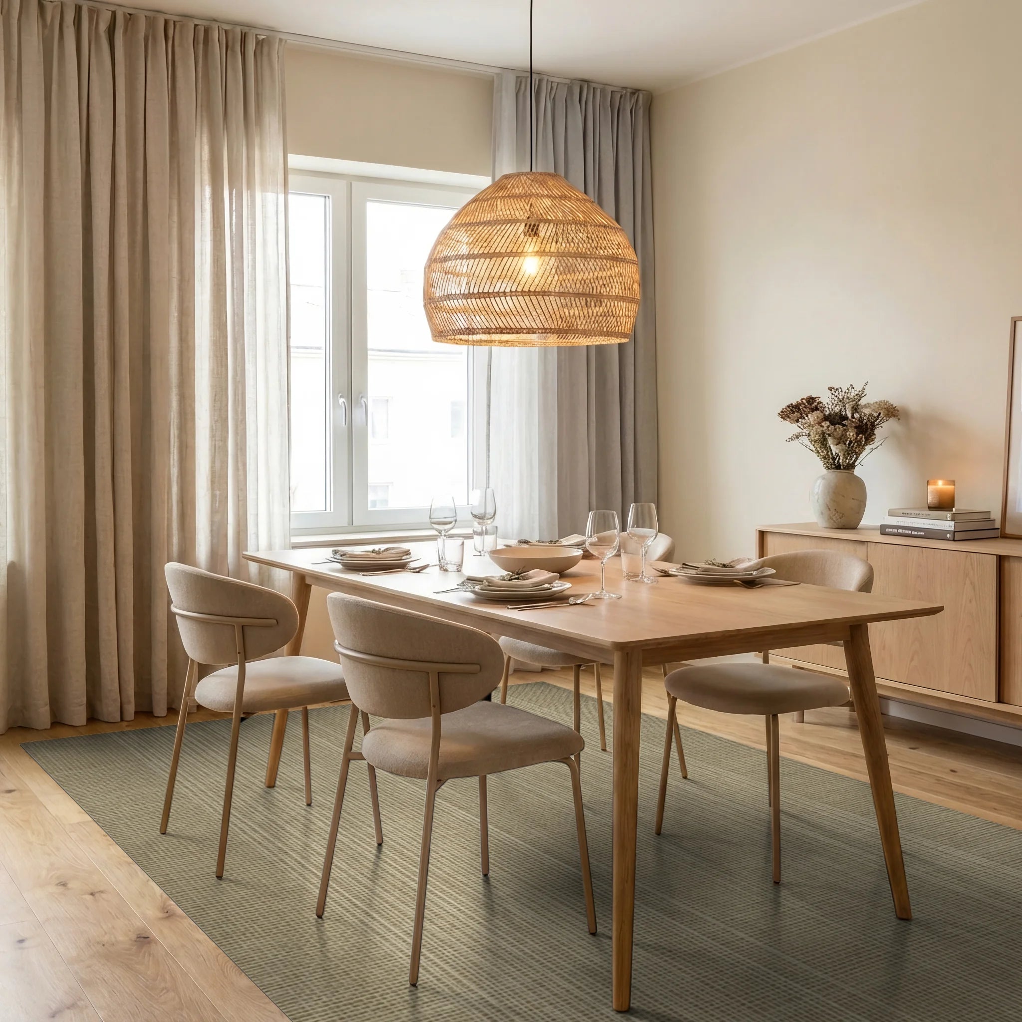 Beige Cream Linear Rug - dining_room