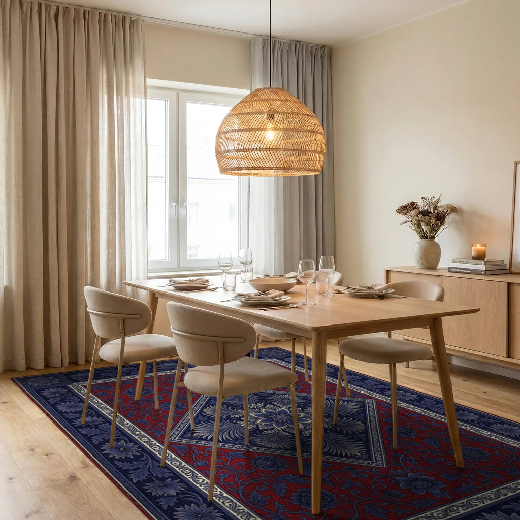 Indigo Red Floral Rug - dining_room