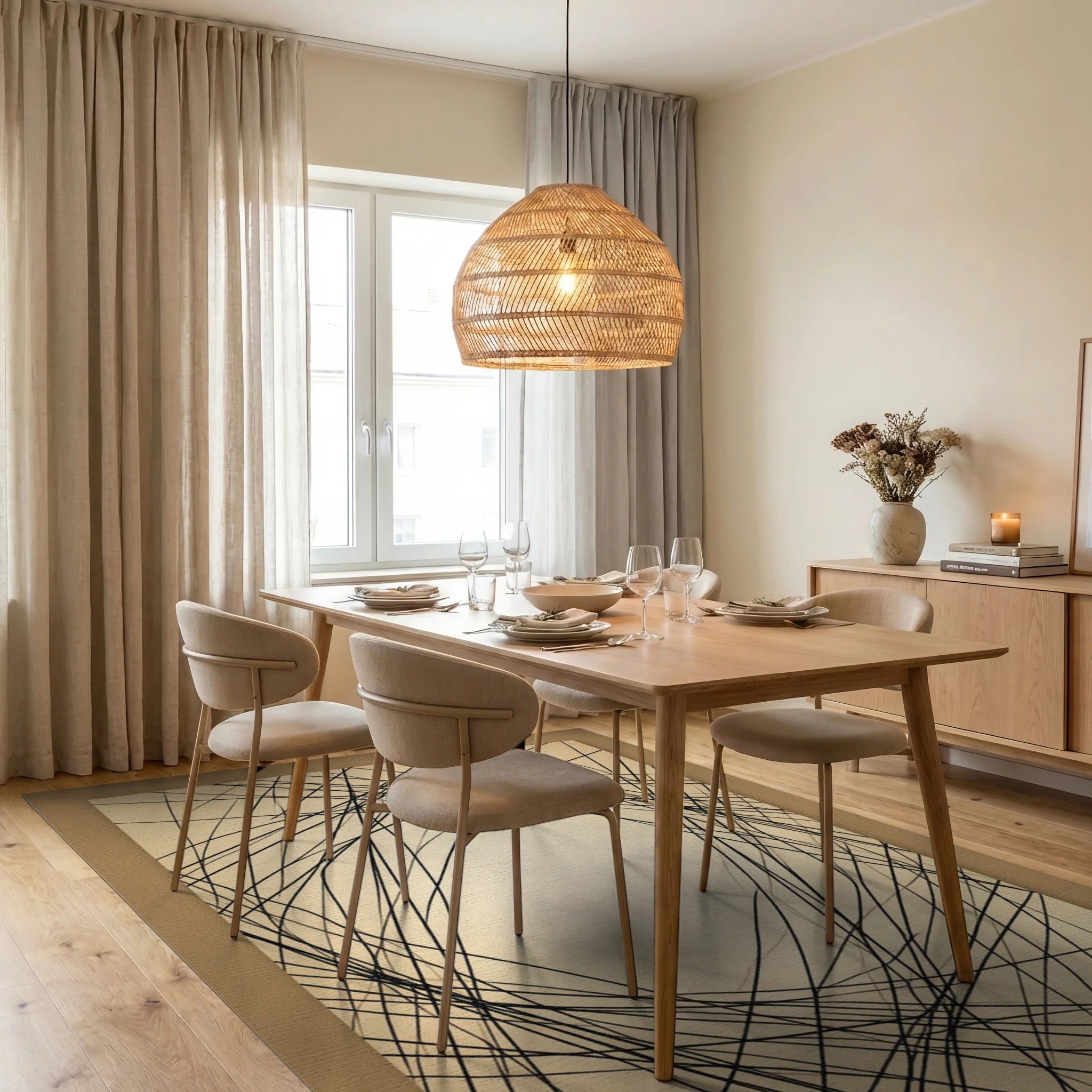 Black Cream Beige Rug - dining_room