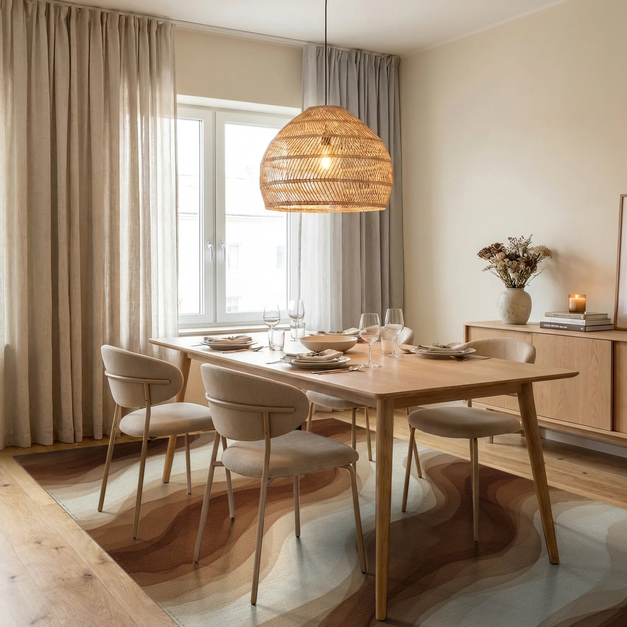 Brown White Cream Rug - dining_room