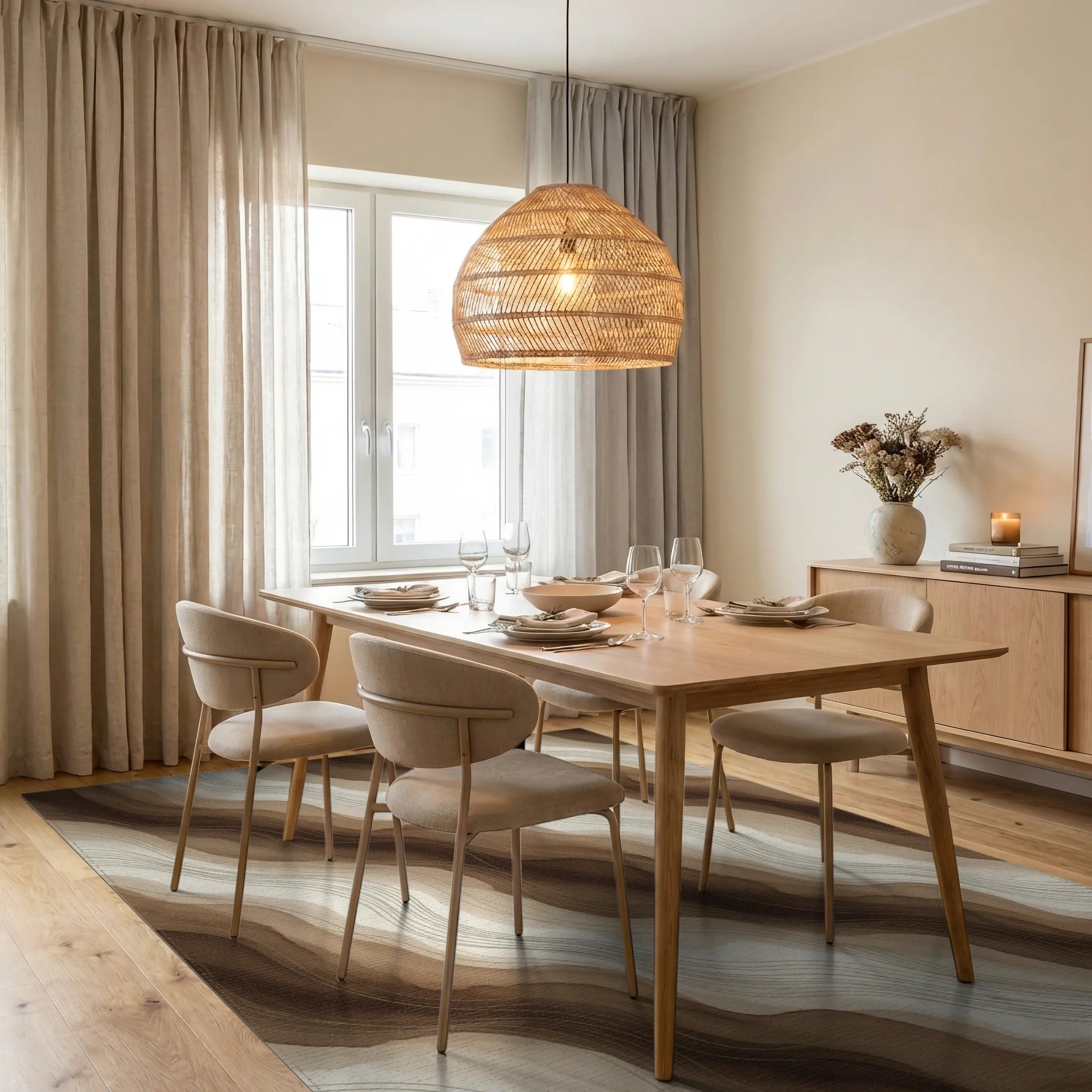 White Brown Cream Rug - dining_room