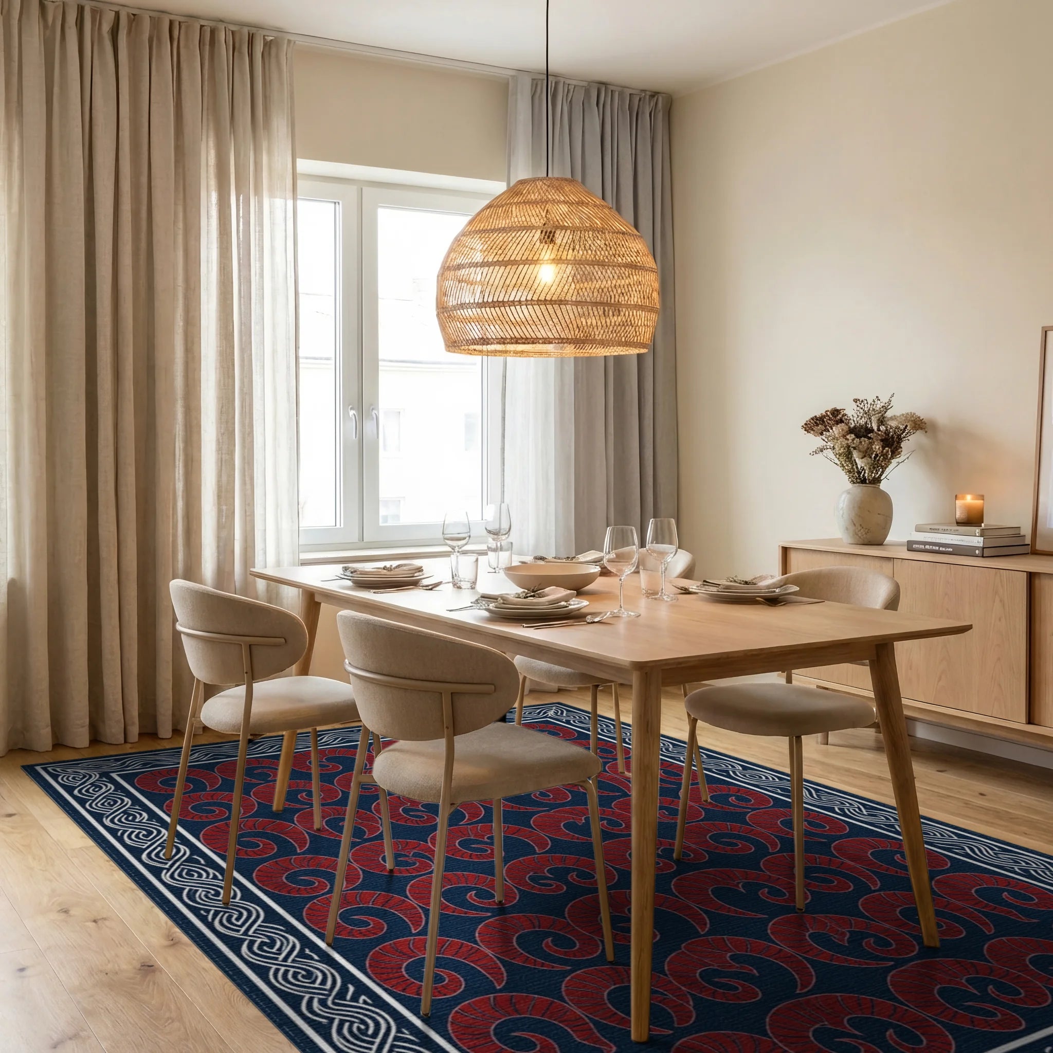 Crimson Blue White Rug - dining_room