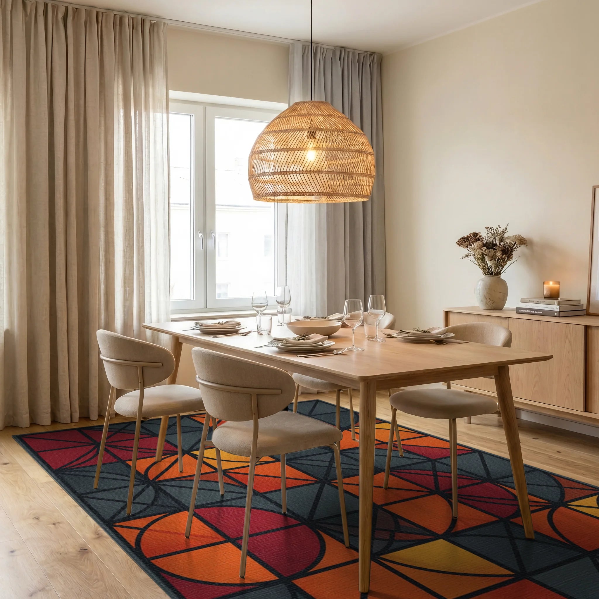 Modern Geometric Crimson And Charcoal Rug - dining_room