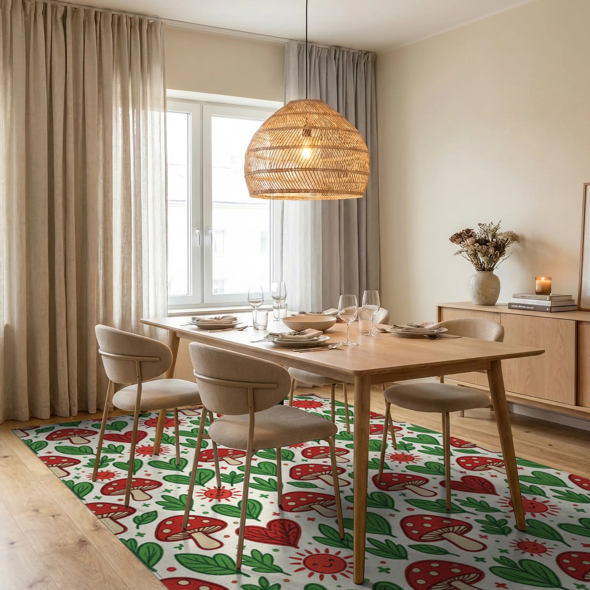 Forest Red Green Rug - dining_room