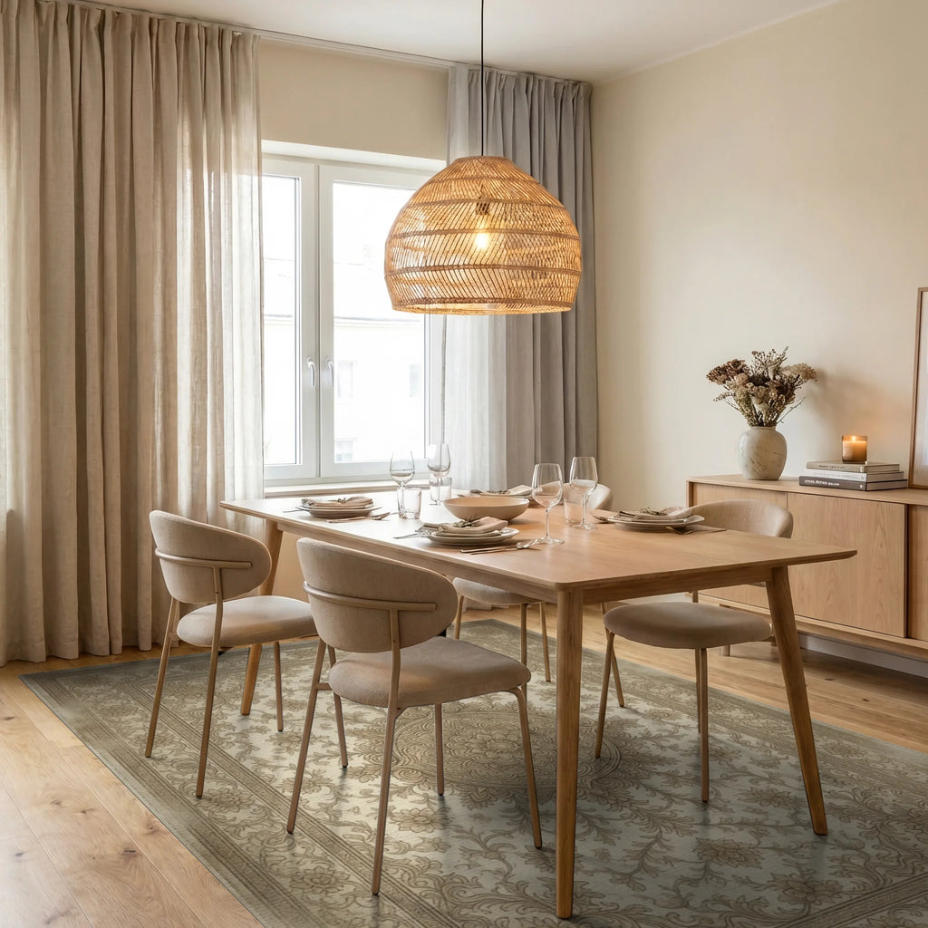 Distressed Terracotta Medallion Beige Rug - dining_room