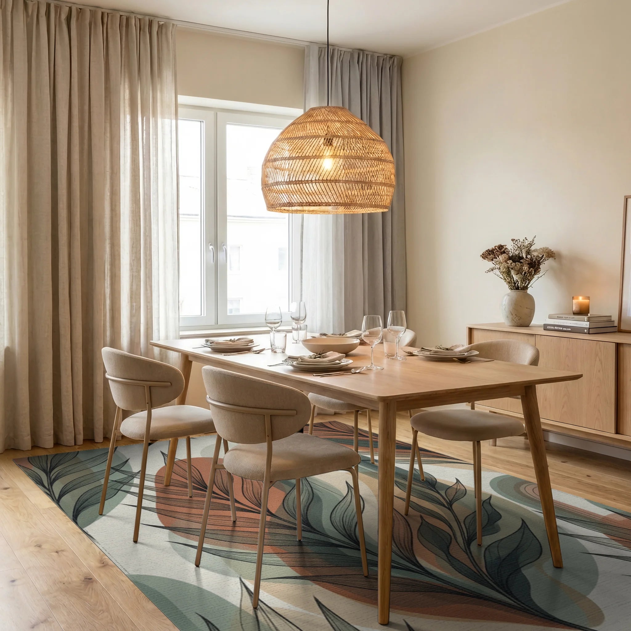 Modern Green Cream Rug - dining_room