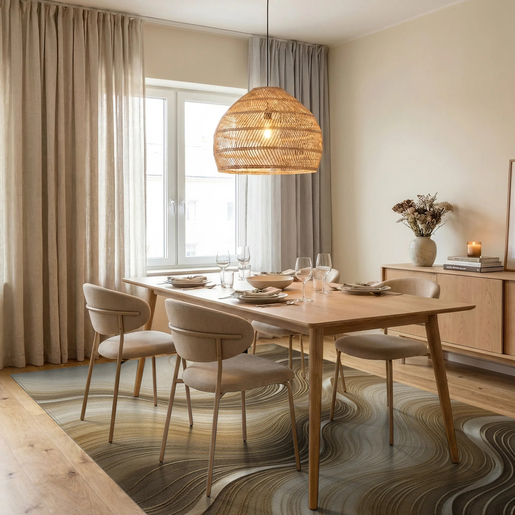 Beige Gold Minimalist Rug - dining_room