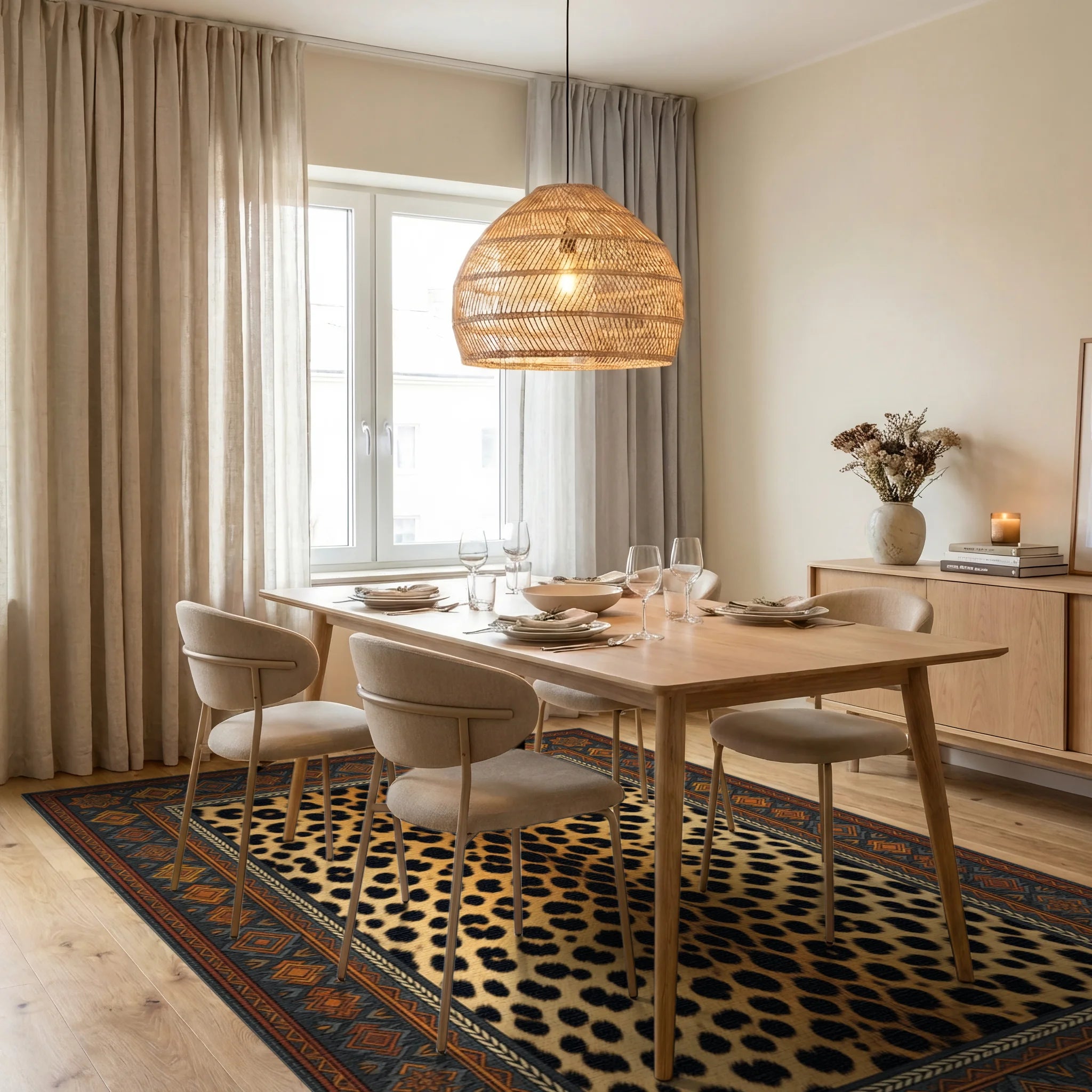 Black Beige Orange Rug - dining_room