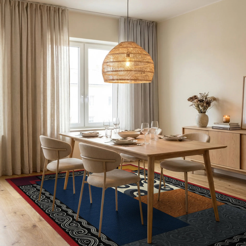 Navy Blue Cream Rug - dining_room