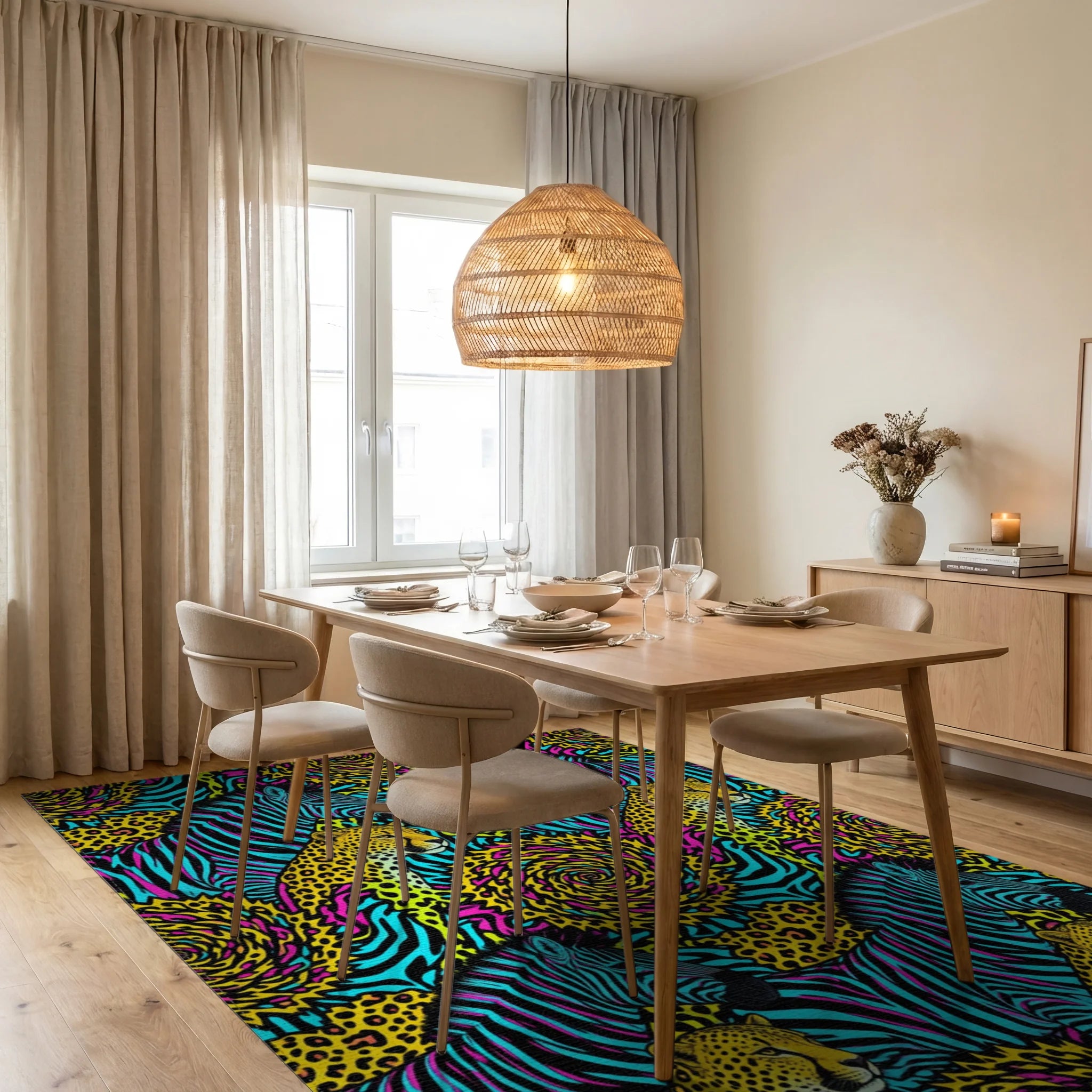 Magenta Yellow Dense Rug - dining_room