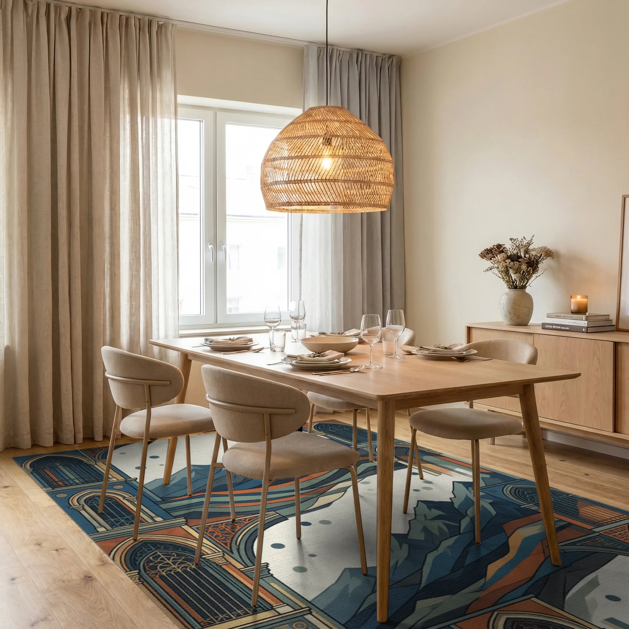 Blue White Gray Rug - dining_room