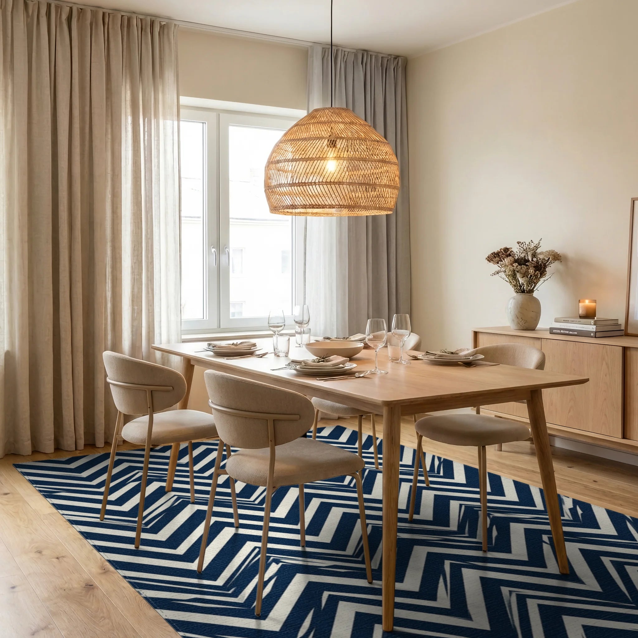 Navy Blue Interlocking Chevron Geometric Rug - dining_room