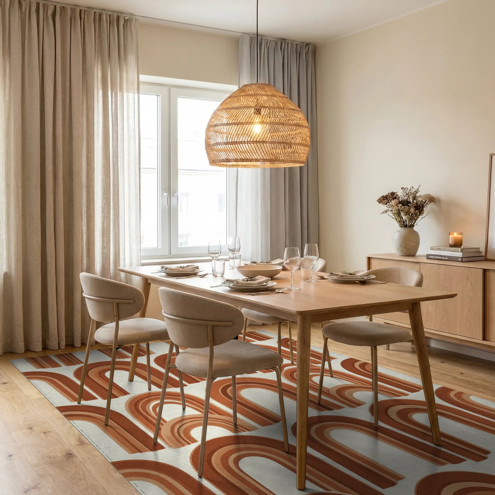 Terracotta Abstract Arch Boho Rug - dining_room