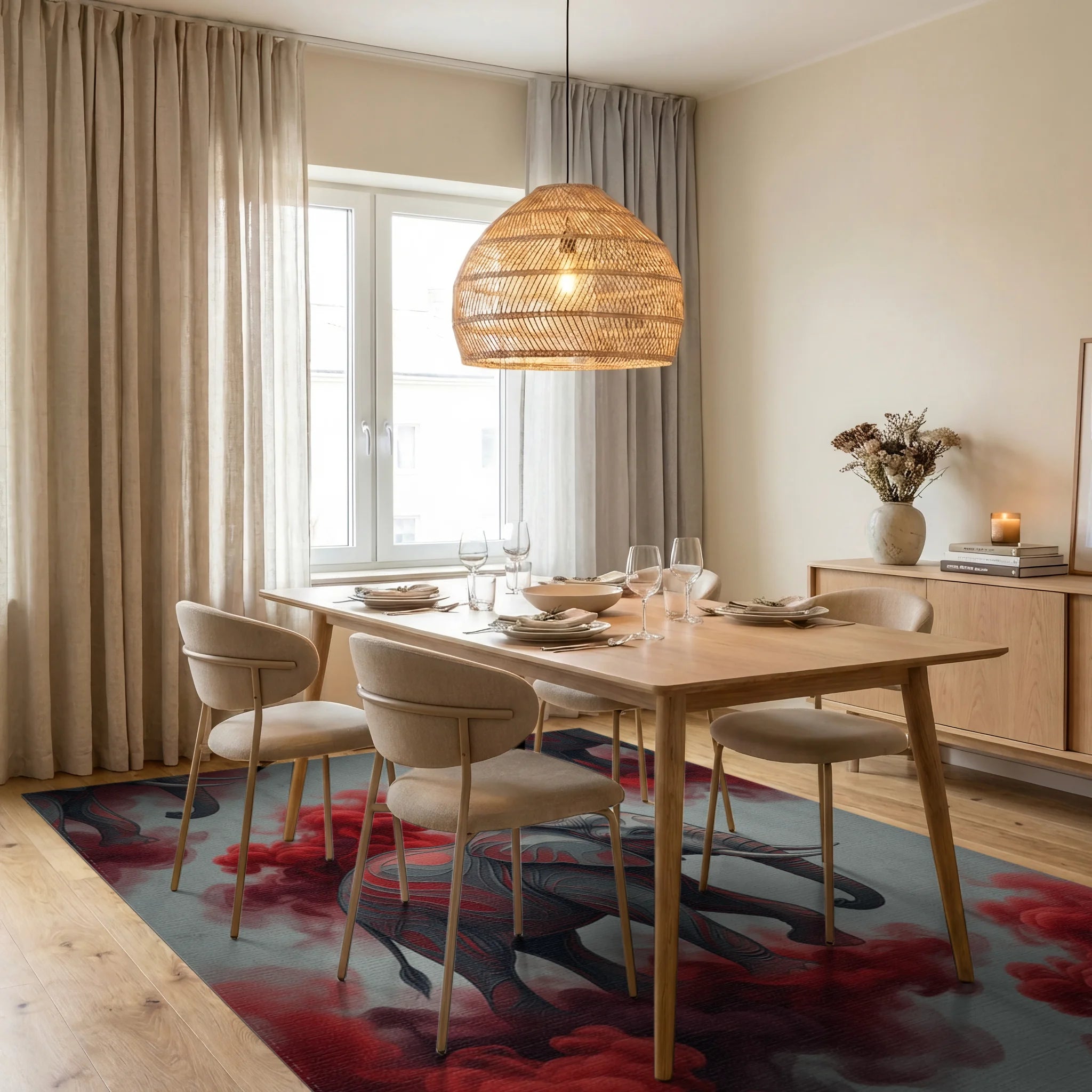 Minimalist Elephant Slate And Crimson Rug - dining_room