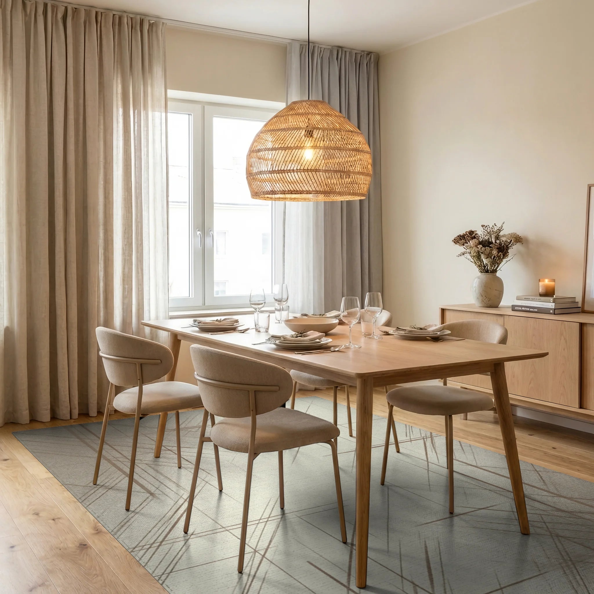 White Cream Minimalist Rug - dining_room