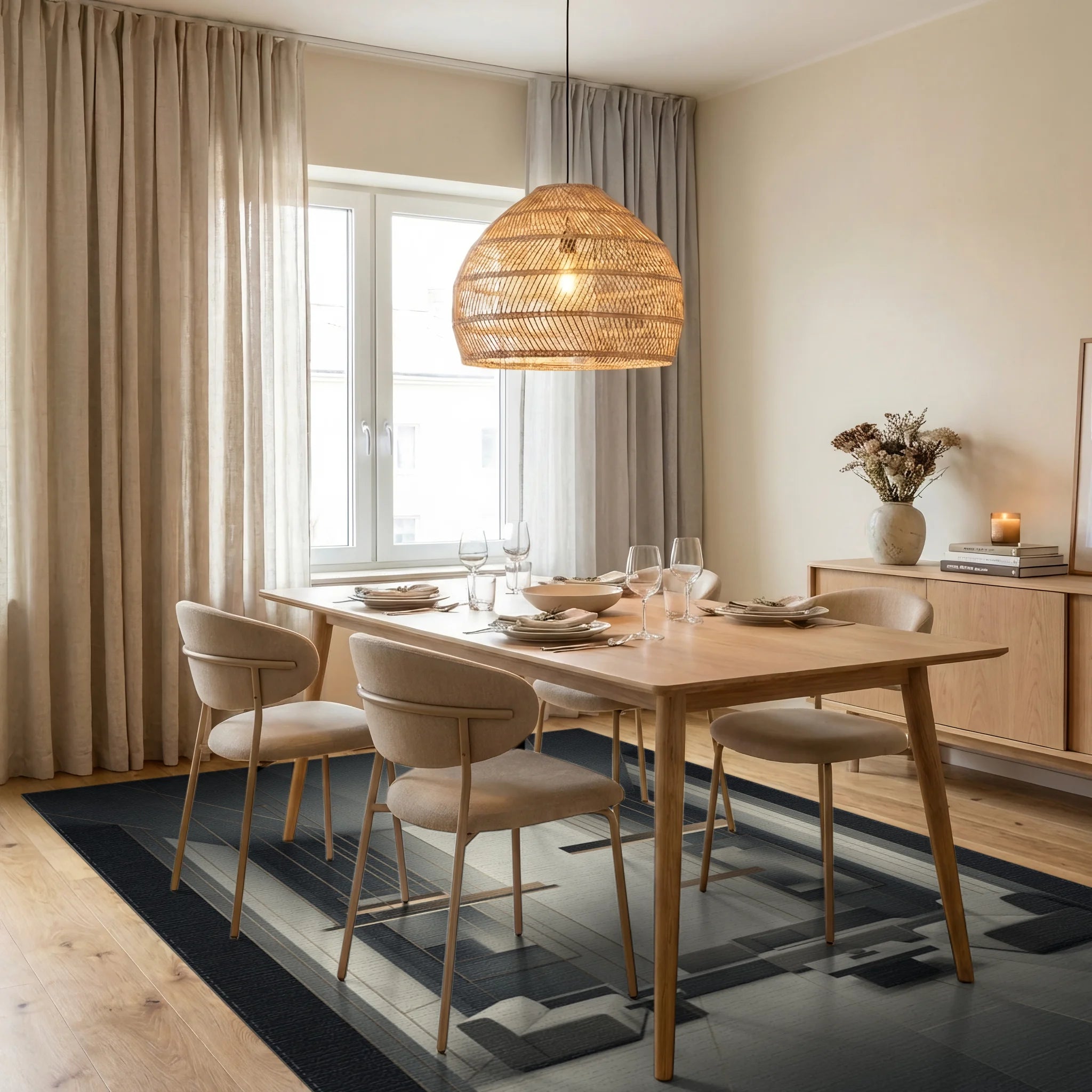 Cream Abstract Minimalist Rug - dining_room