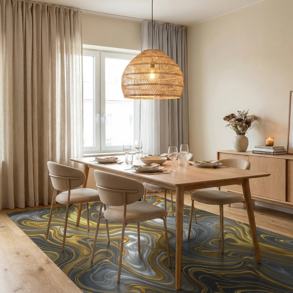 Abstract Liquid Metallic Swirl Rug - dining_room