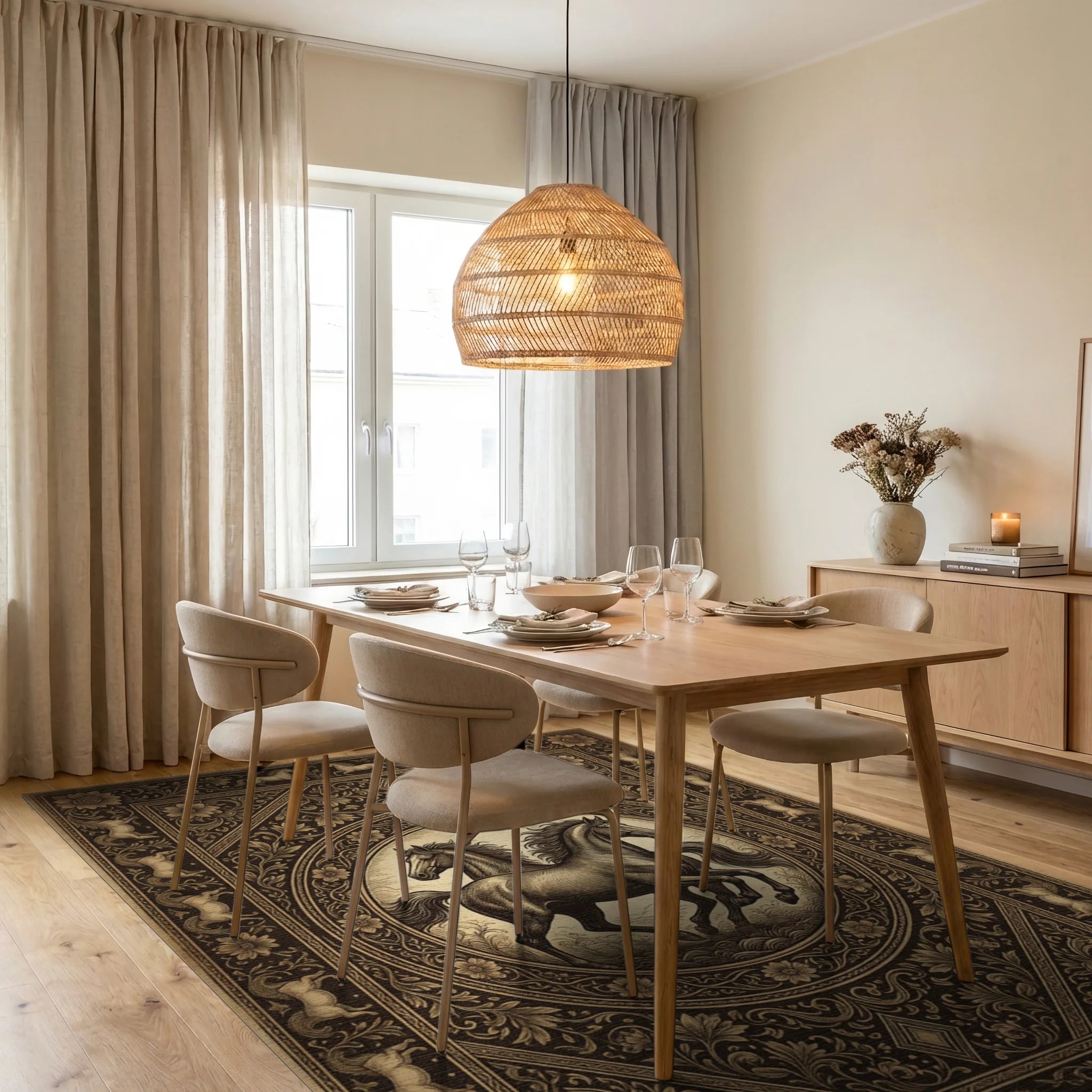 Galloping Horse Monochromatic Medallion Rug - dining_room