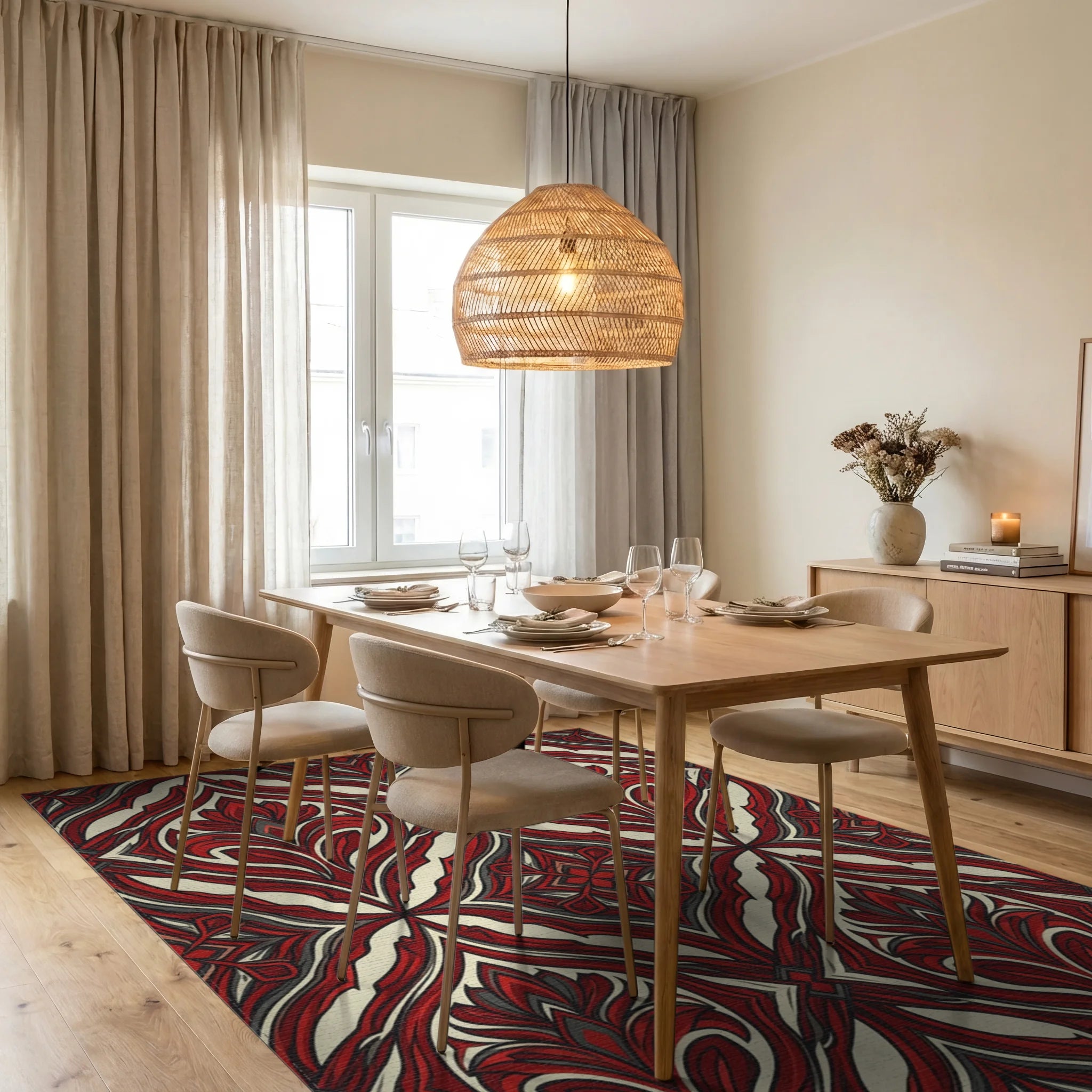 Modern Scarlet Abstract Floral Rug - dining_room