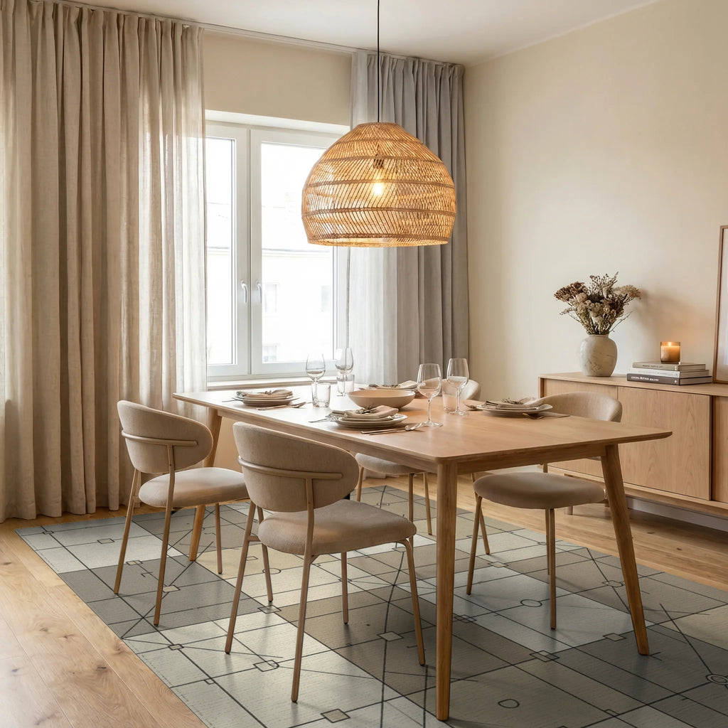 Neutral Geometric Grid Accent Rug - dining_room