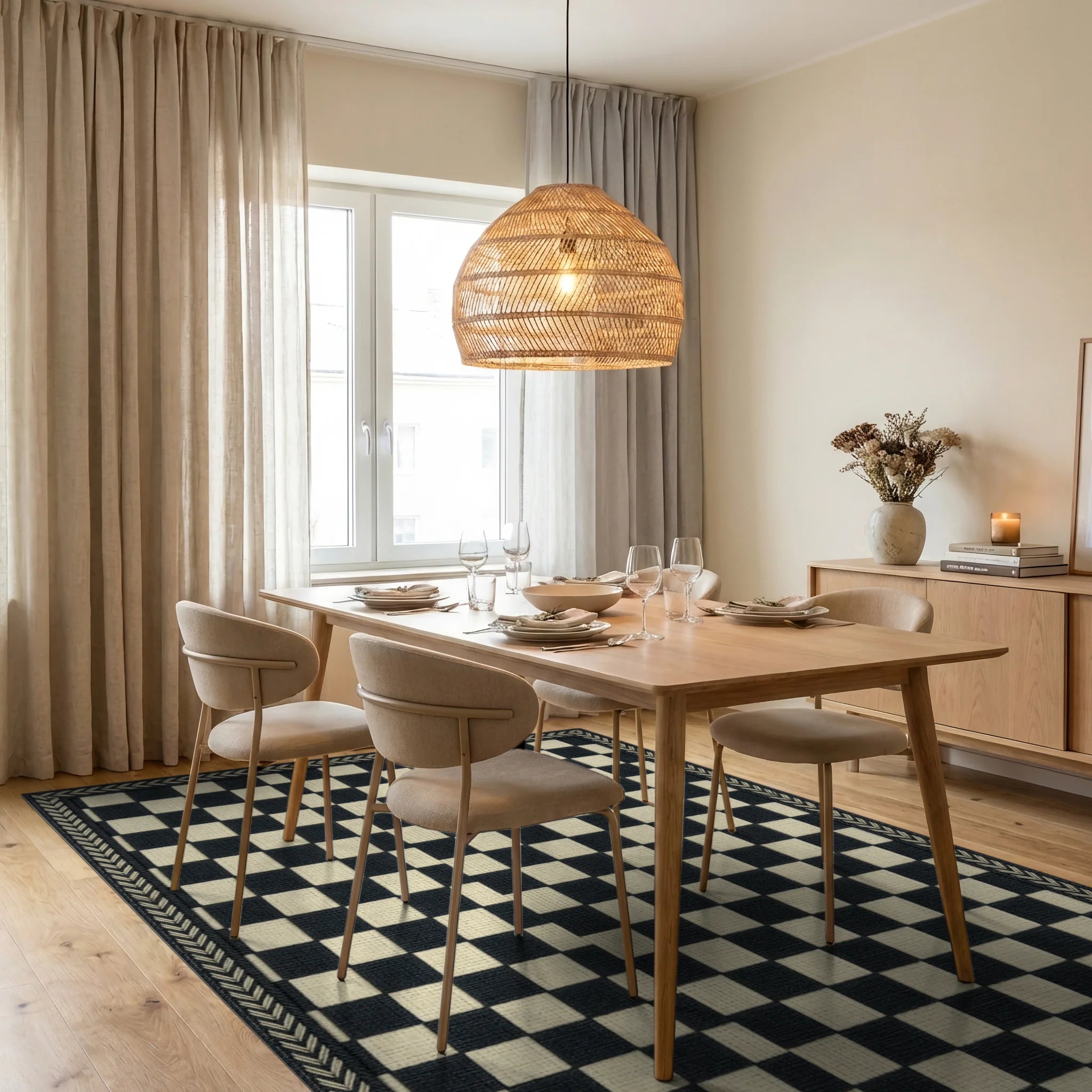 Gray Cream Geometric Rug - dining_room