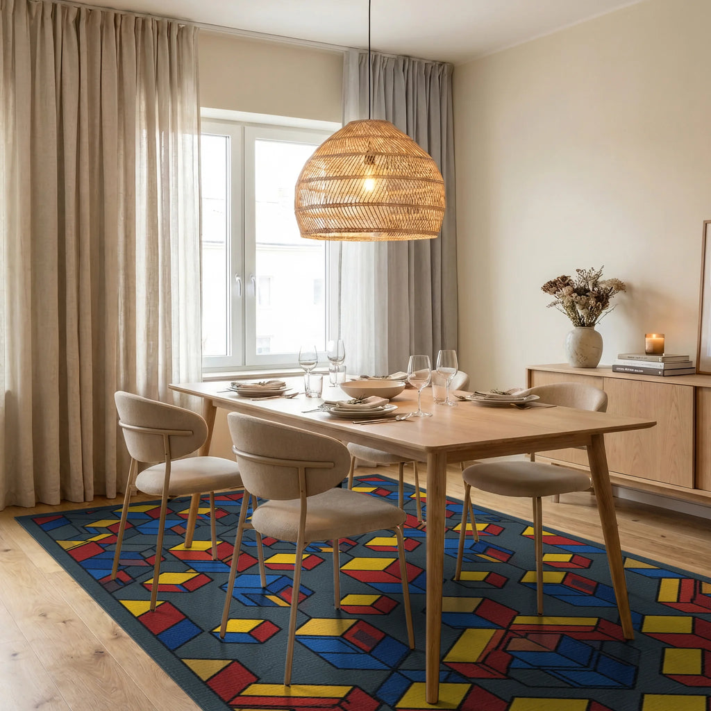 Modern Primary Geometric Isometric Grid Rug - dining_room