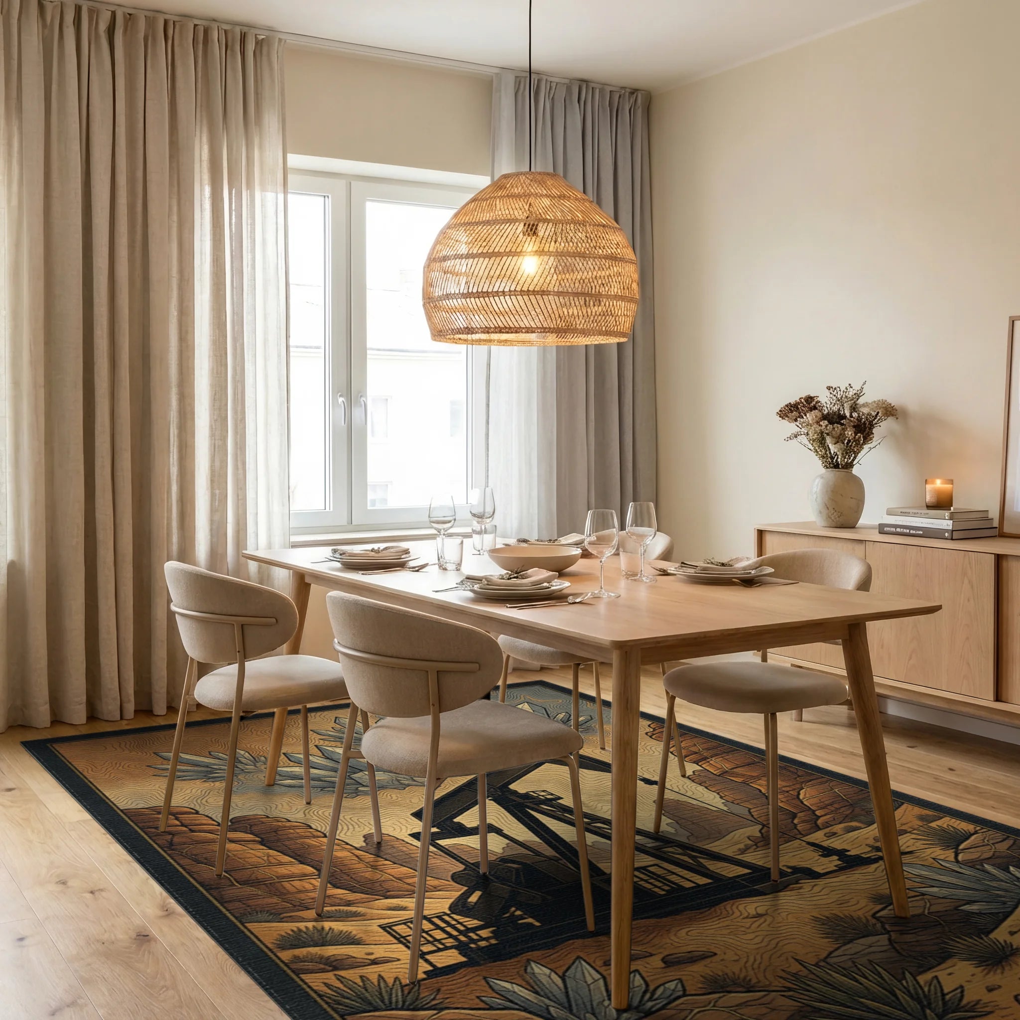 Black Gray Gold Rug - dining_room