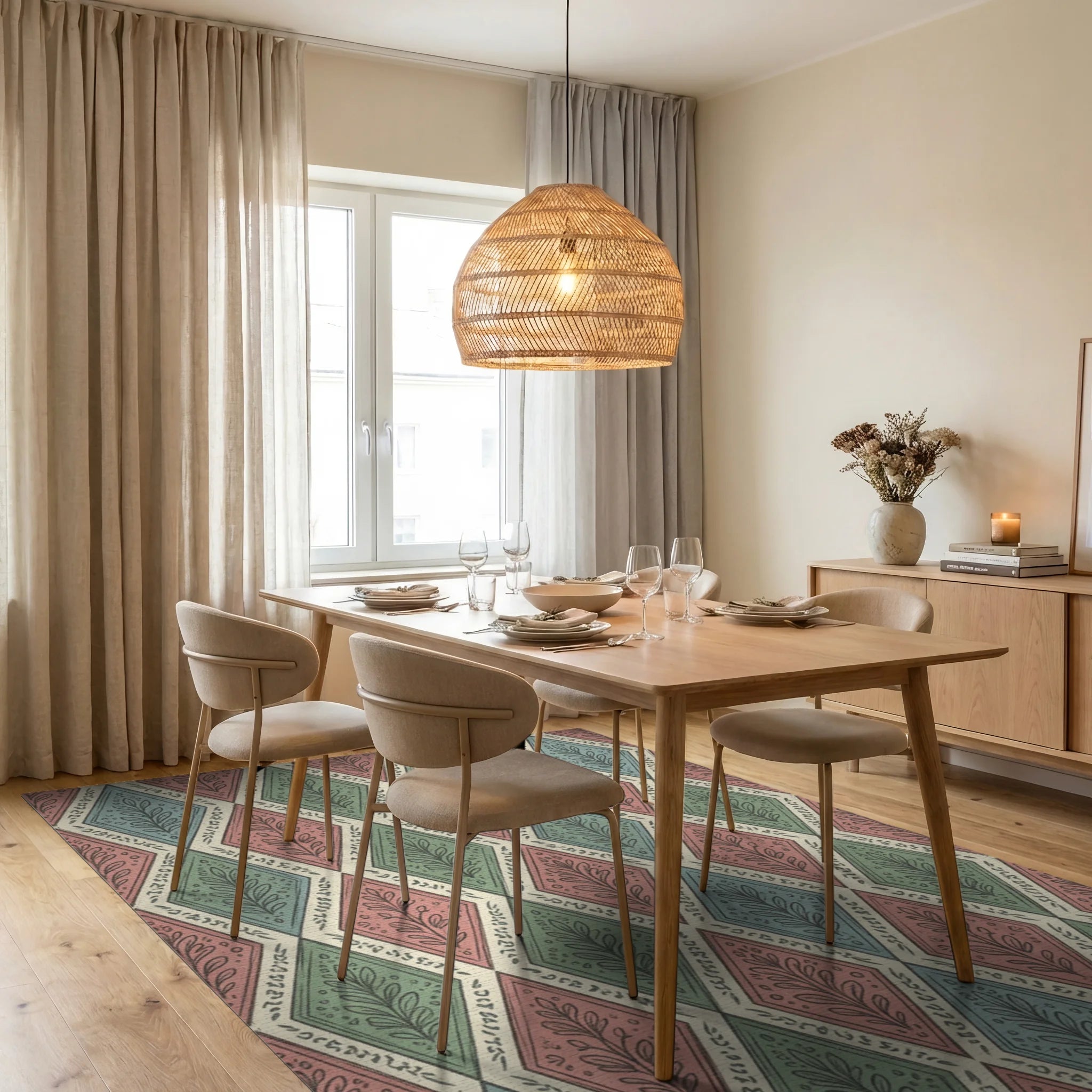 Pink Green Blue Rug - dining_room