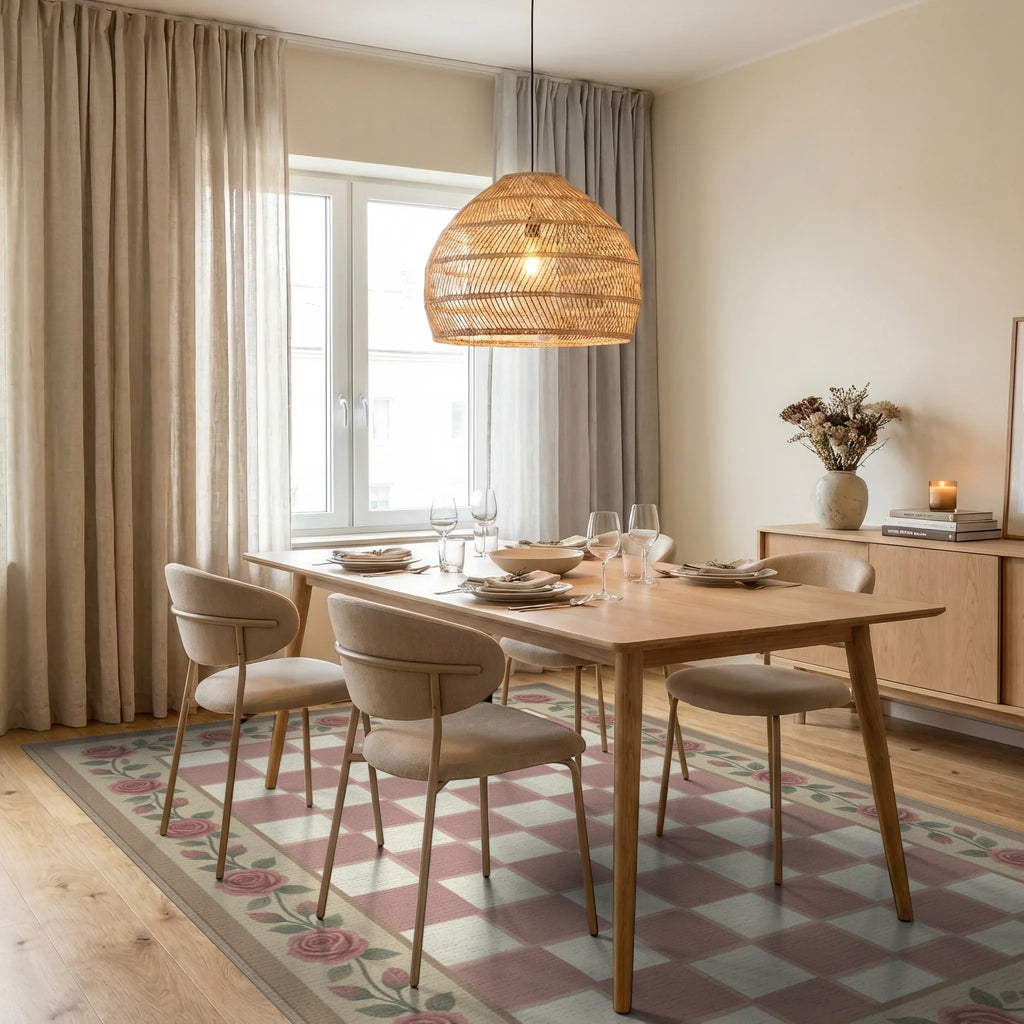 White Beige Green Rug - dining_room