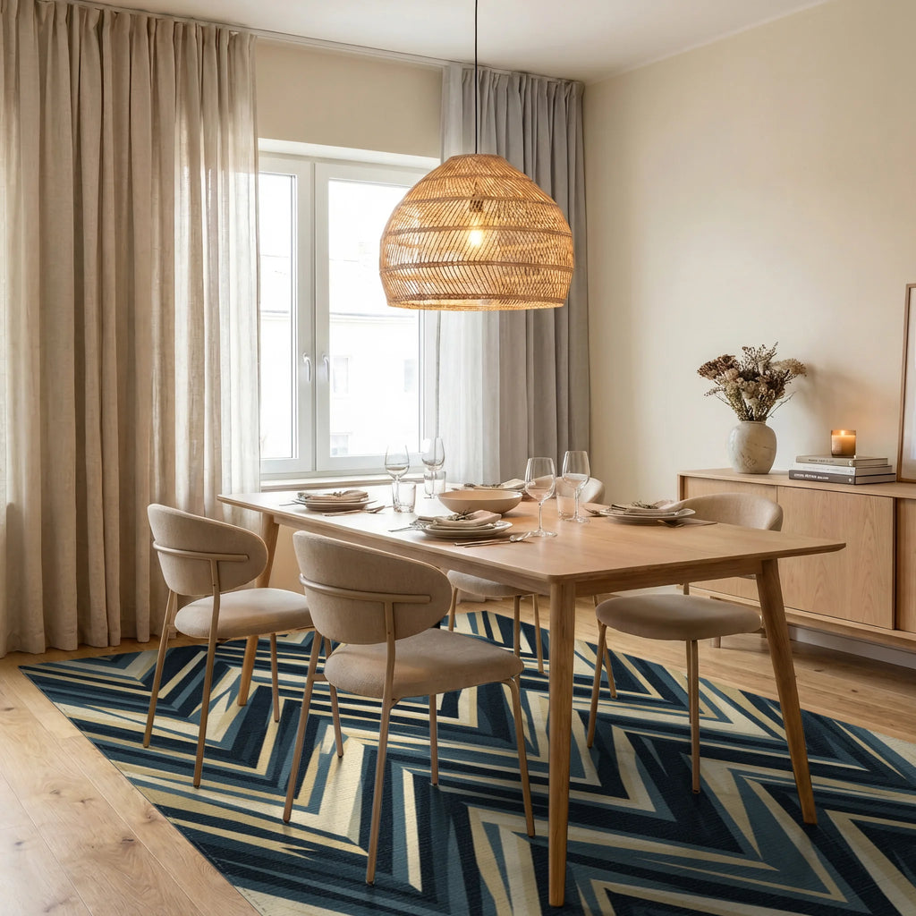 Charcoal Slate Blue Geometric Grid Rug - dining_room